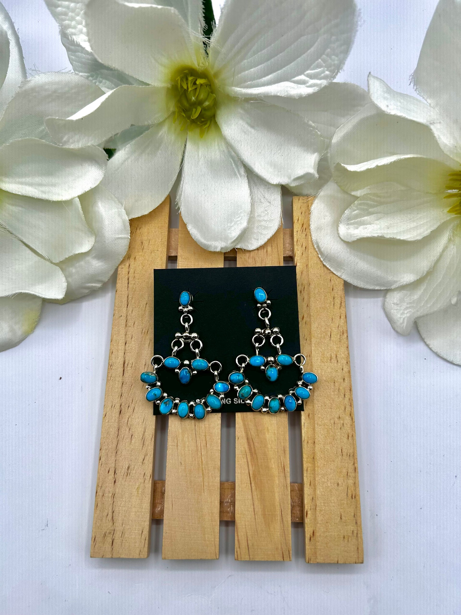 Navajo Made Kingman Turquoise & Sterling Silver Post Earrings
