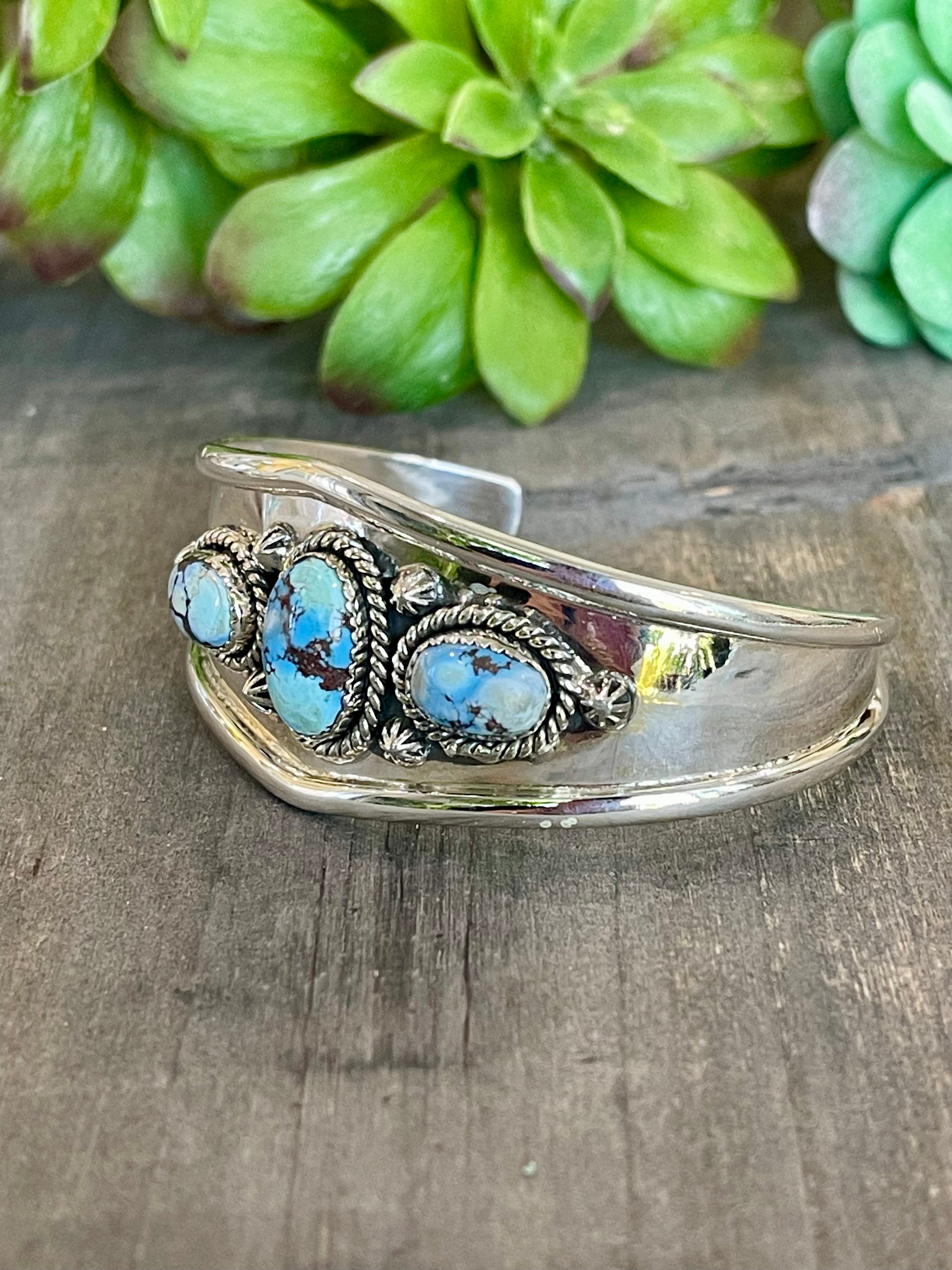 Southwest Handmade Golden Hills Turquoise & Sterling Silver Cuff Bracelet