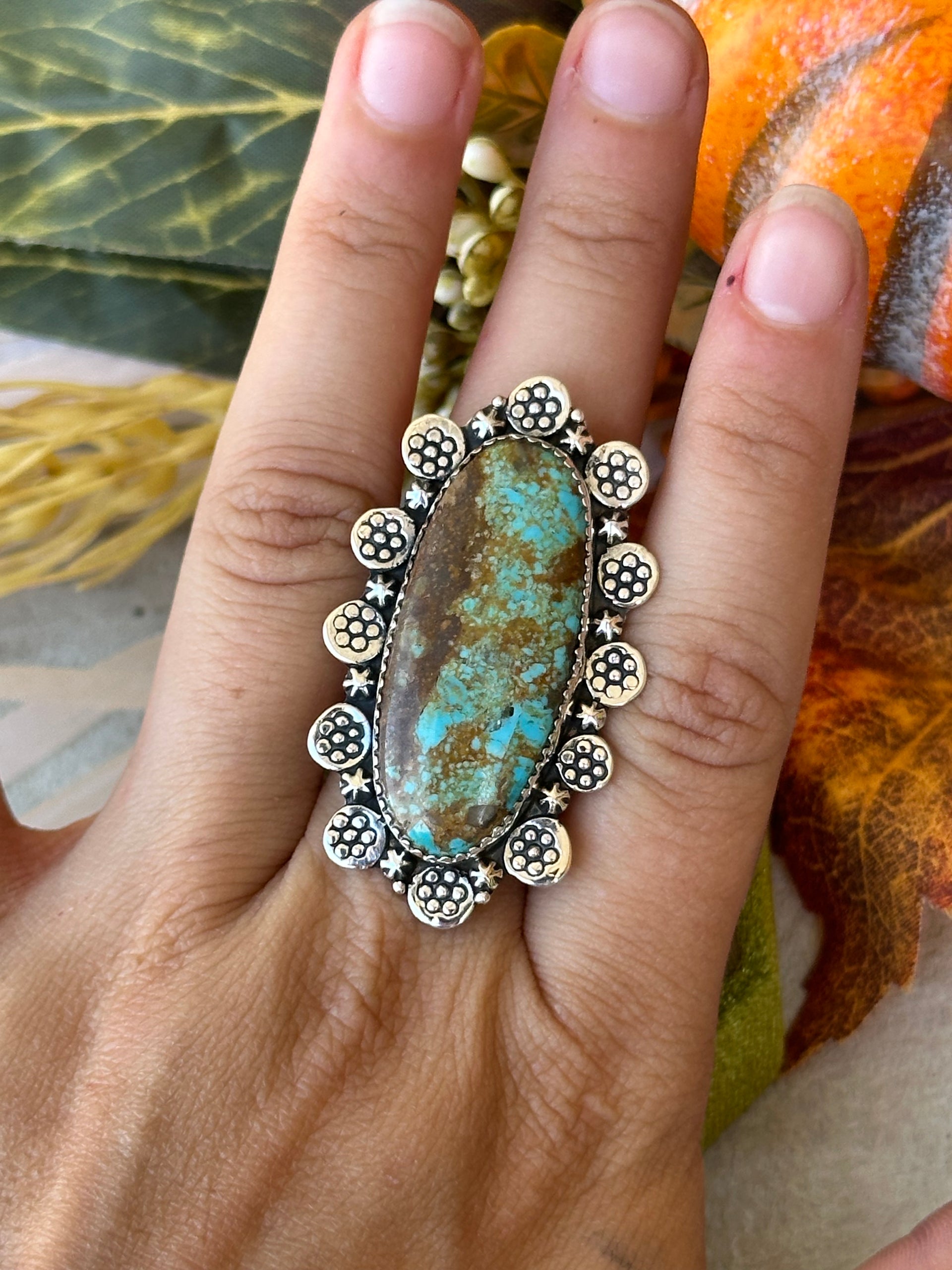 Southwest Handmade #8 Turquoise & Sterling Silver Adjustable Ring