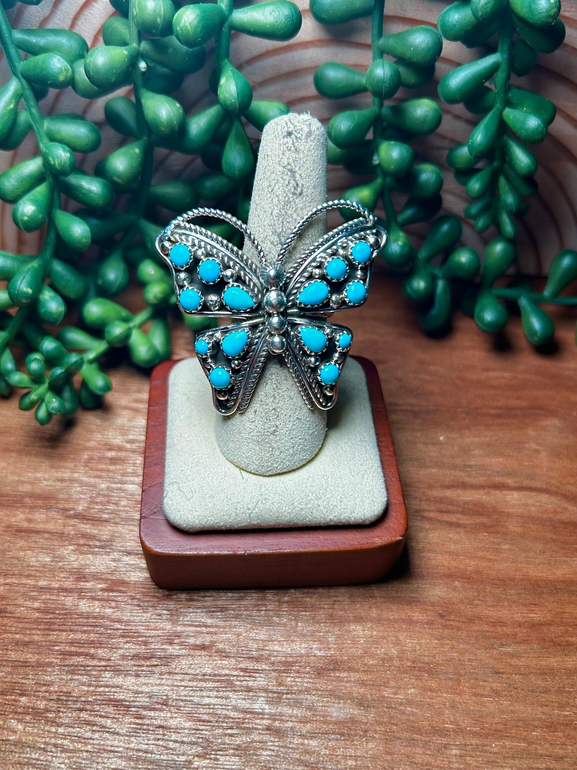 Navajo Made Kingman Turquoise & Sterling Silver Adjustable Ring