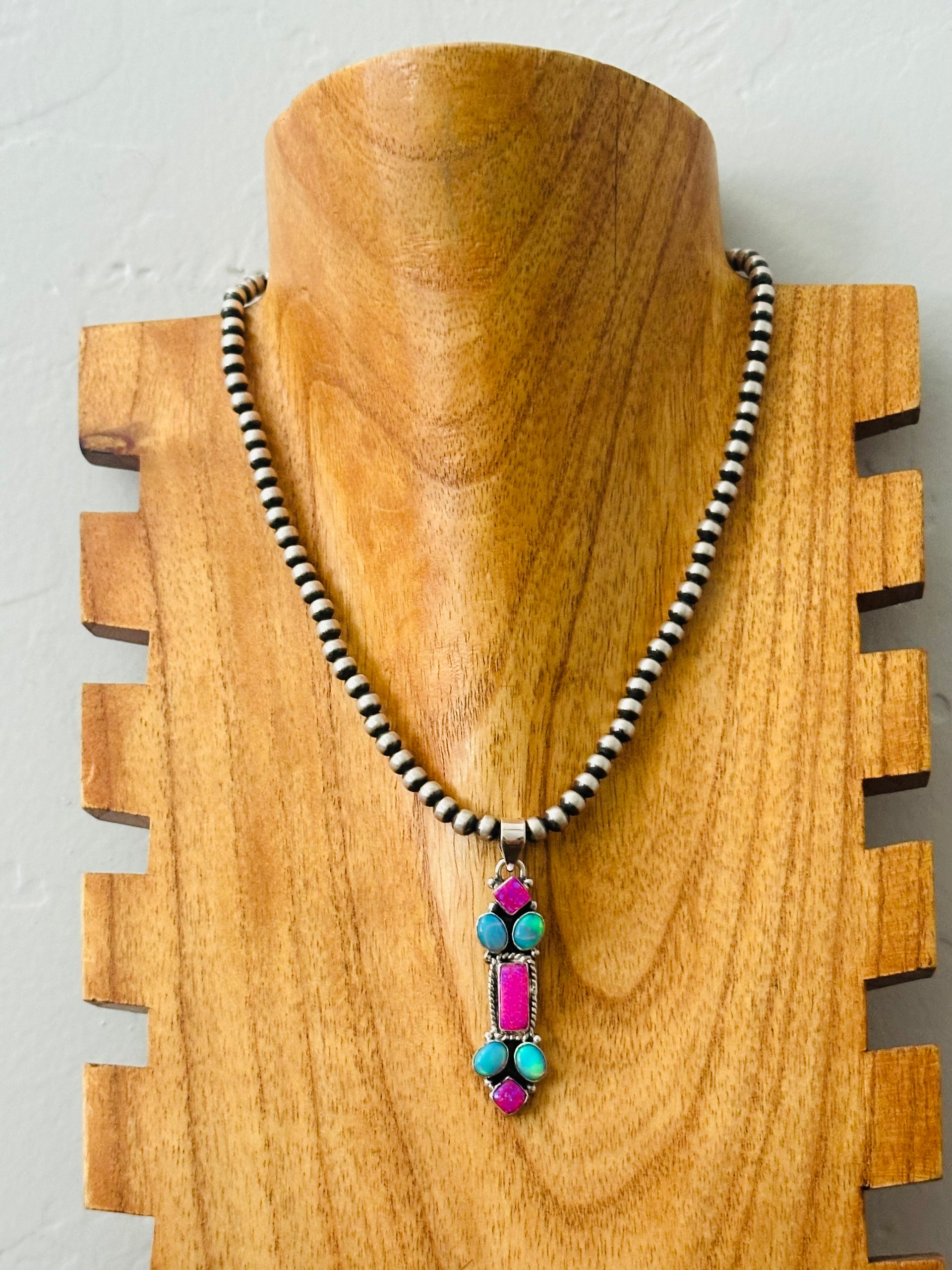 Southwest Handmade Multi Stone & Sterling Silver Cluster Pendant