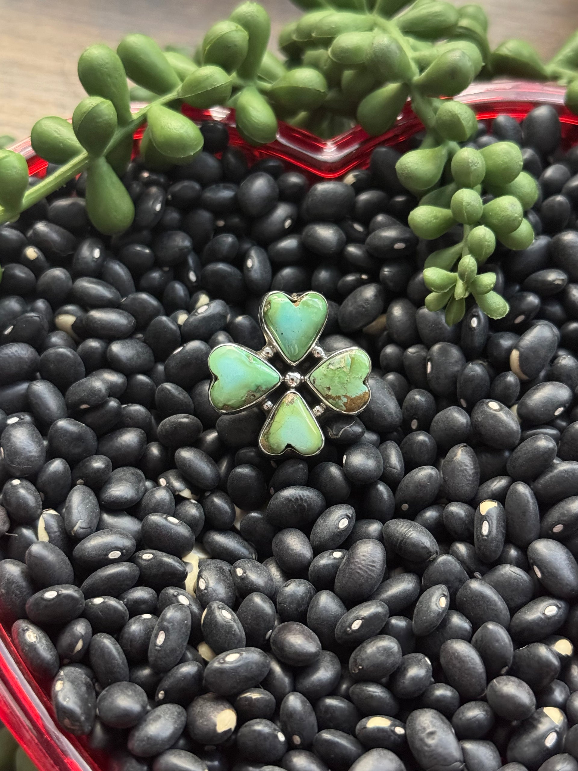Southwest Handmade Sonoran Mountain Turquoise & Sterling Silver Adjustable Cluster Ring