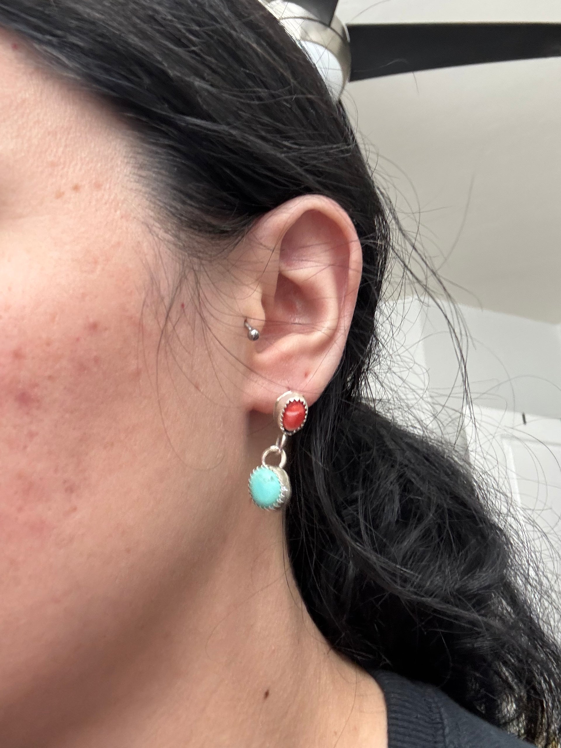 Tia Long Multi Stone & Sterling Silver Post Dangle Earrings