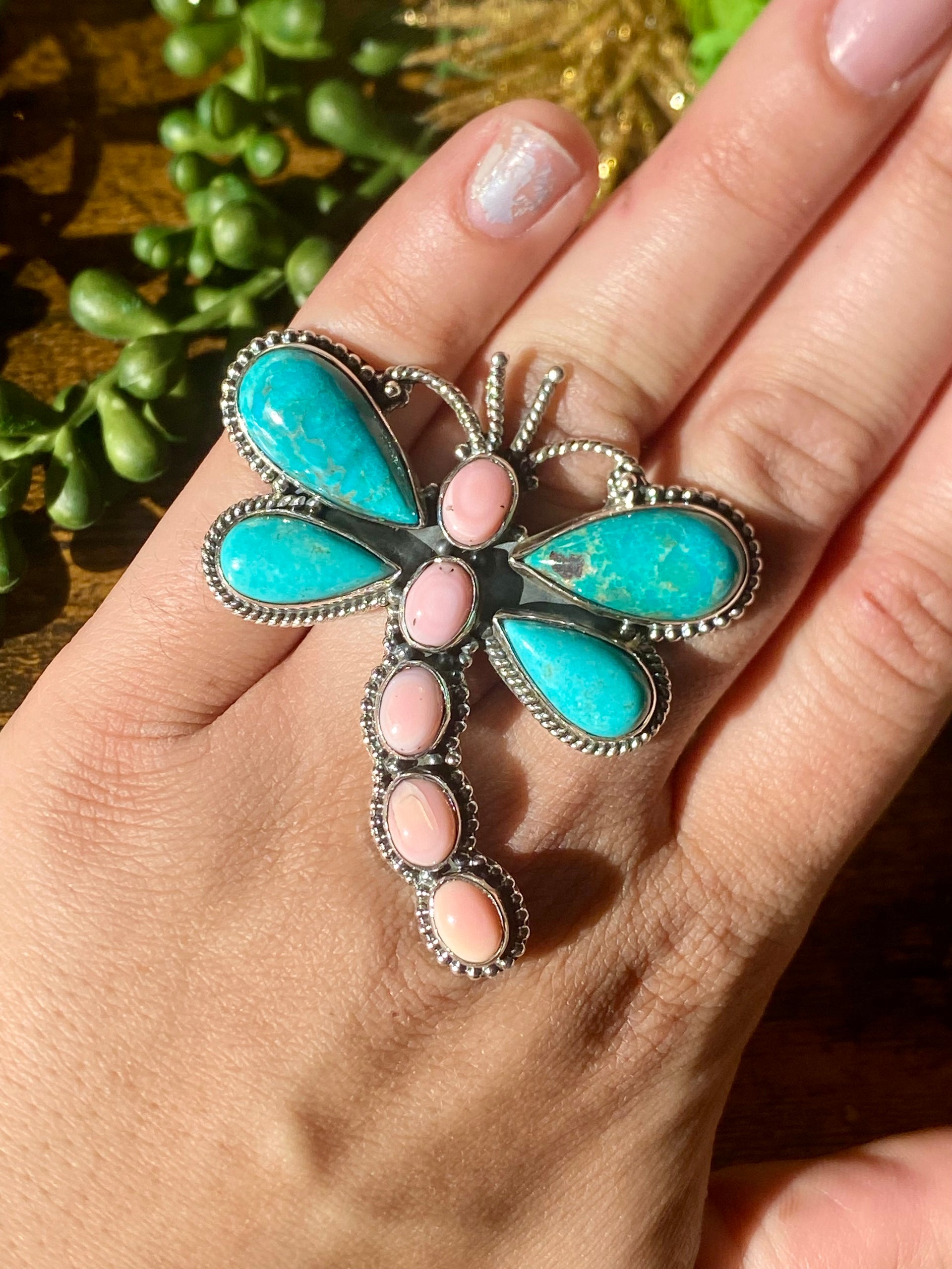 ZIA Navajo Made Multi Stone Dragon Fly Adjustable Ring