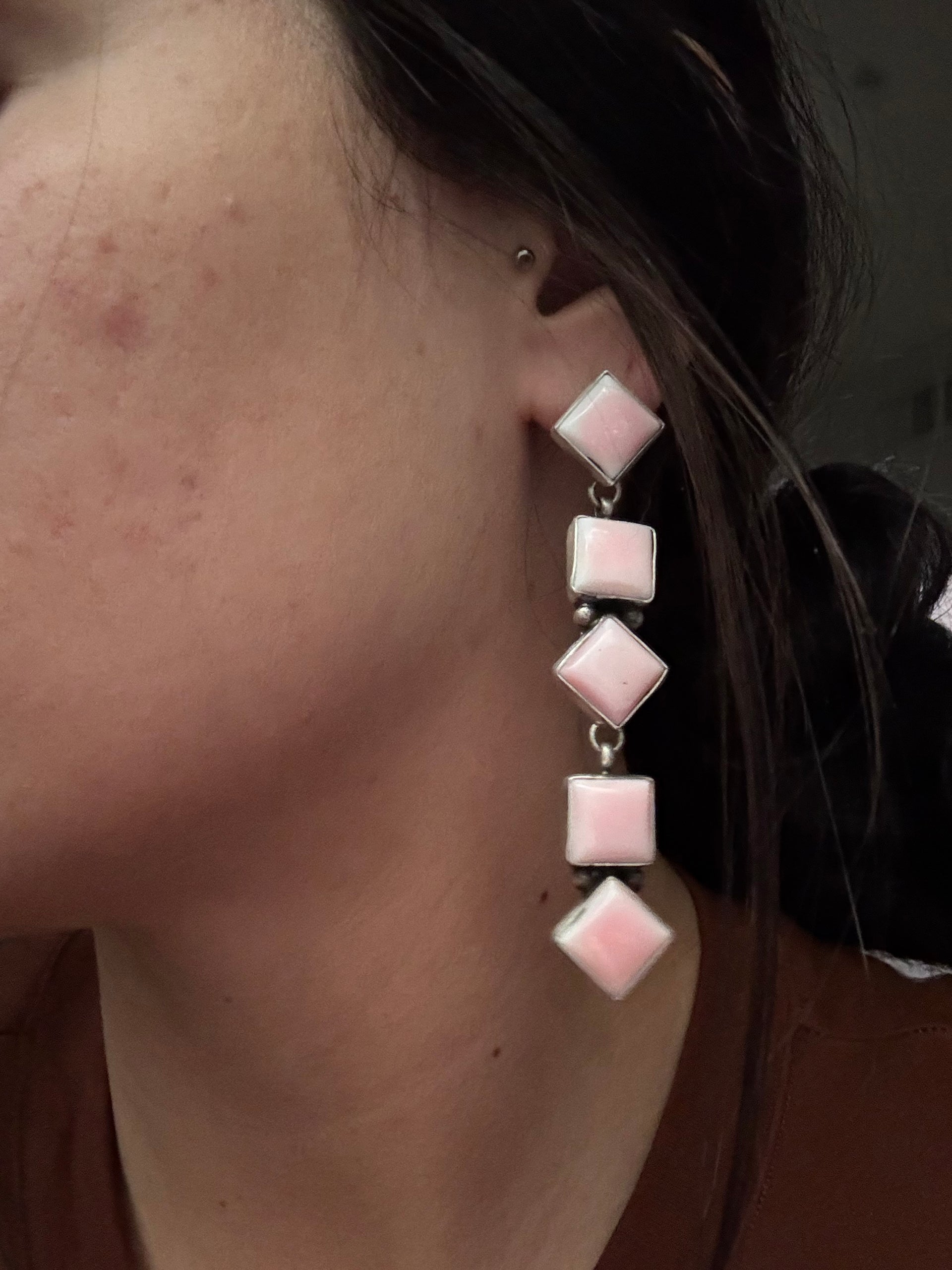 Eleanor Richards Pink Conch & Sterling Silver Post Dangle Earrings