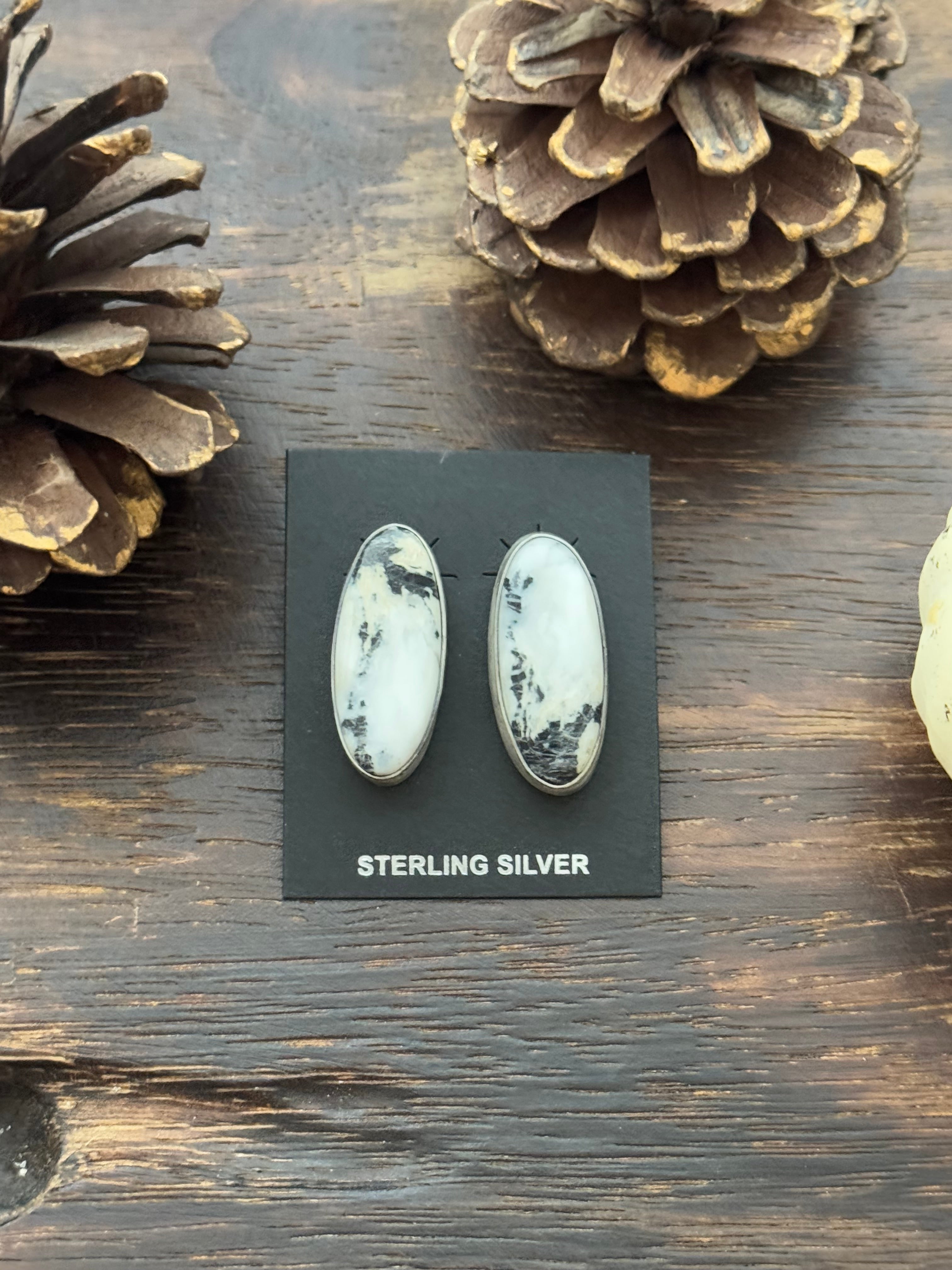 Navajo Made White Buffalo & Sterling Silver Post Earrings