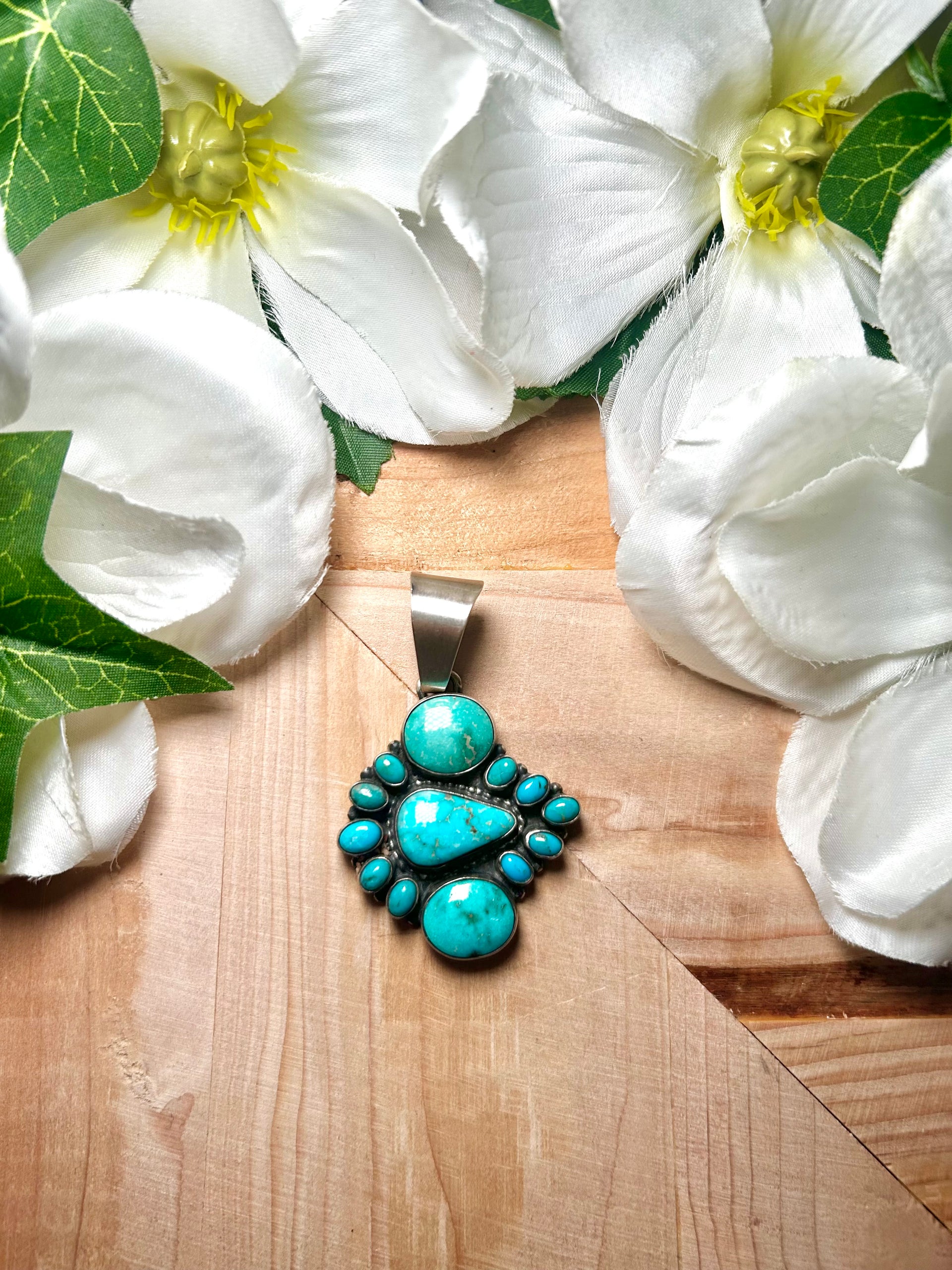 Navajo Made Mixed Turquoise & Sterling Silver Pendant