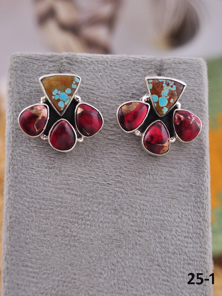 Southwest Made Multi Stone & Sterling Silver Post Earrings