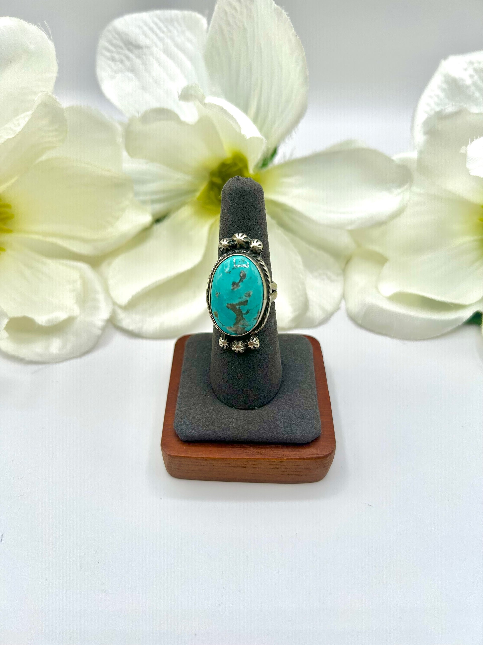 Navajo Made Kingman Turquoise & Sterling Silver Adjustable Ring