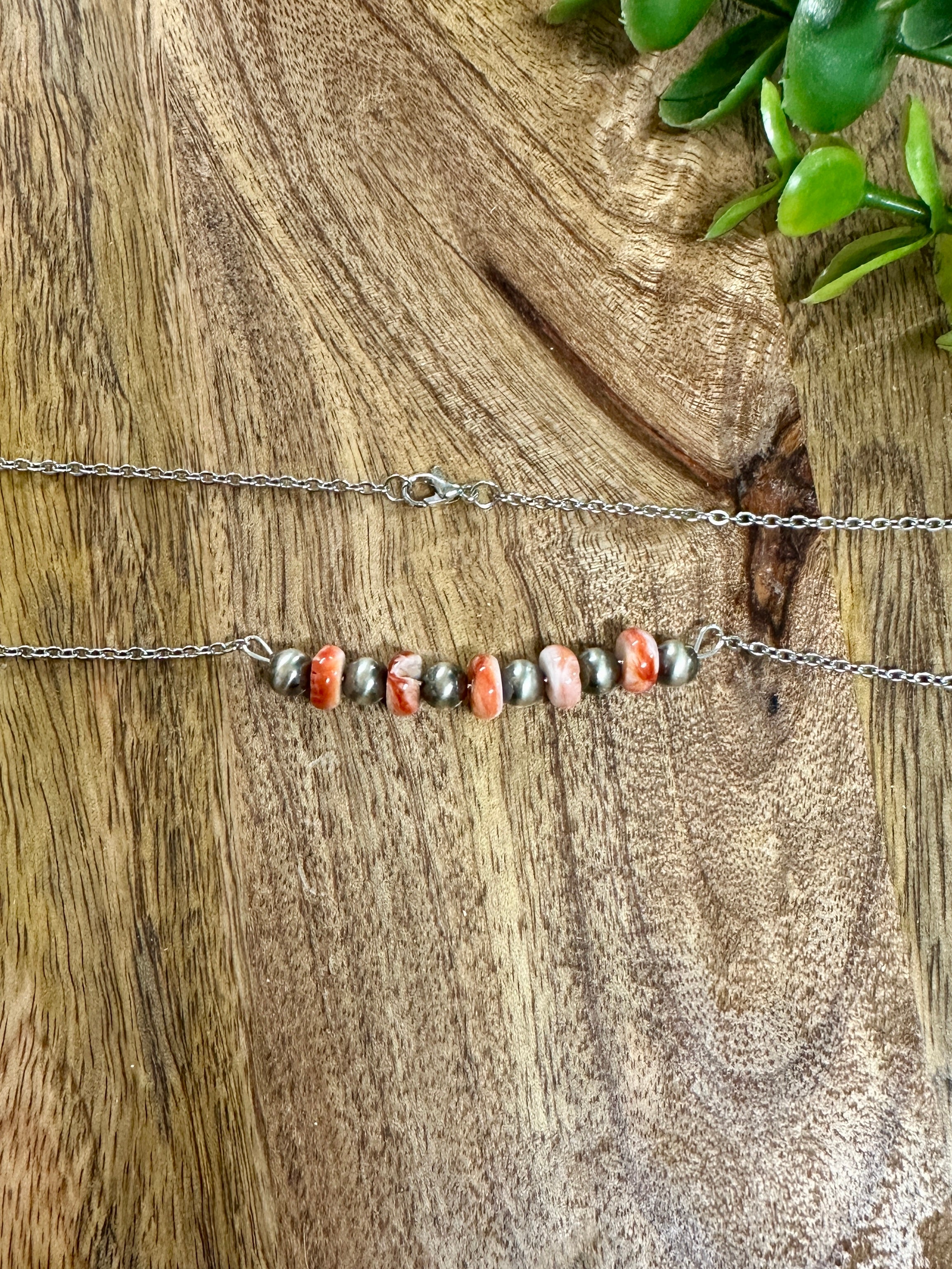 Handmade Spiny Oyster & Sterling Silver Pearl Necklace