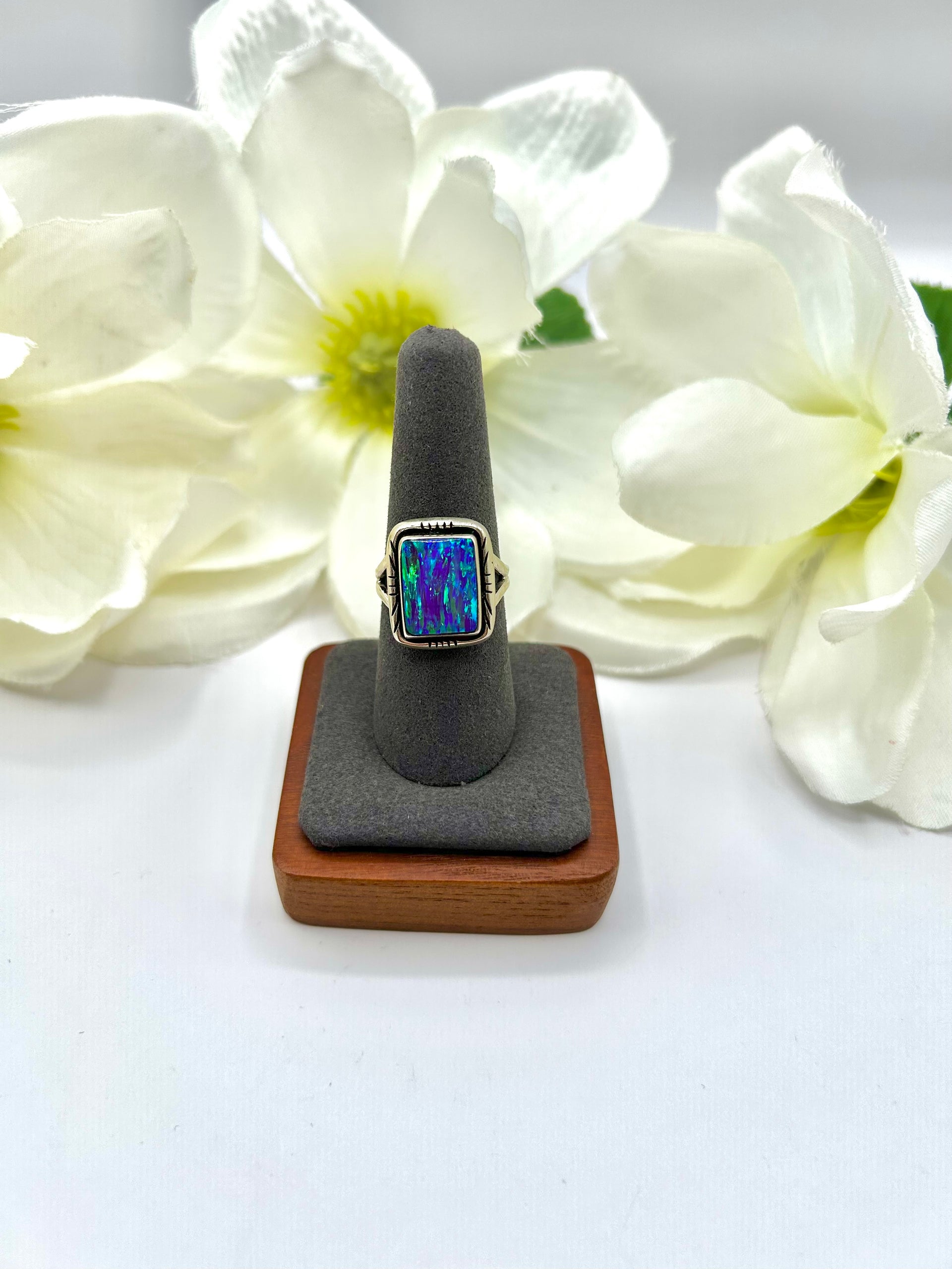 Navajo Made Opal & Sterling Silver Ring Size 8