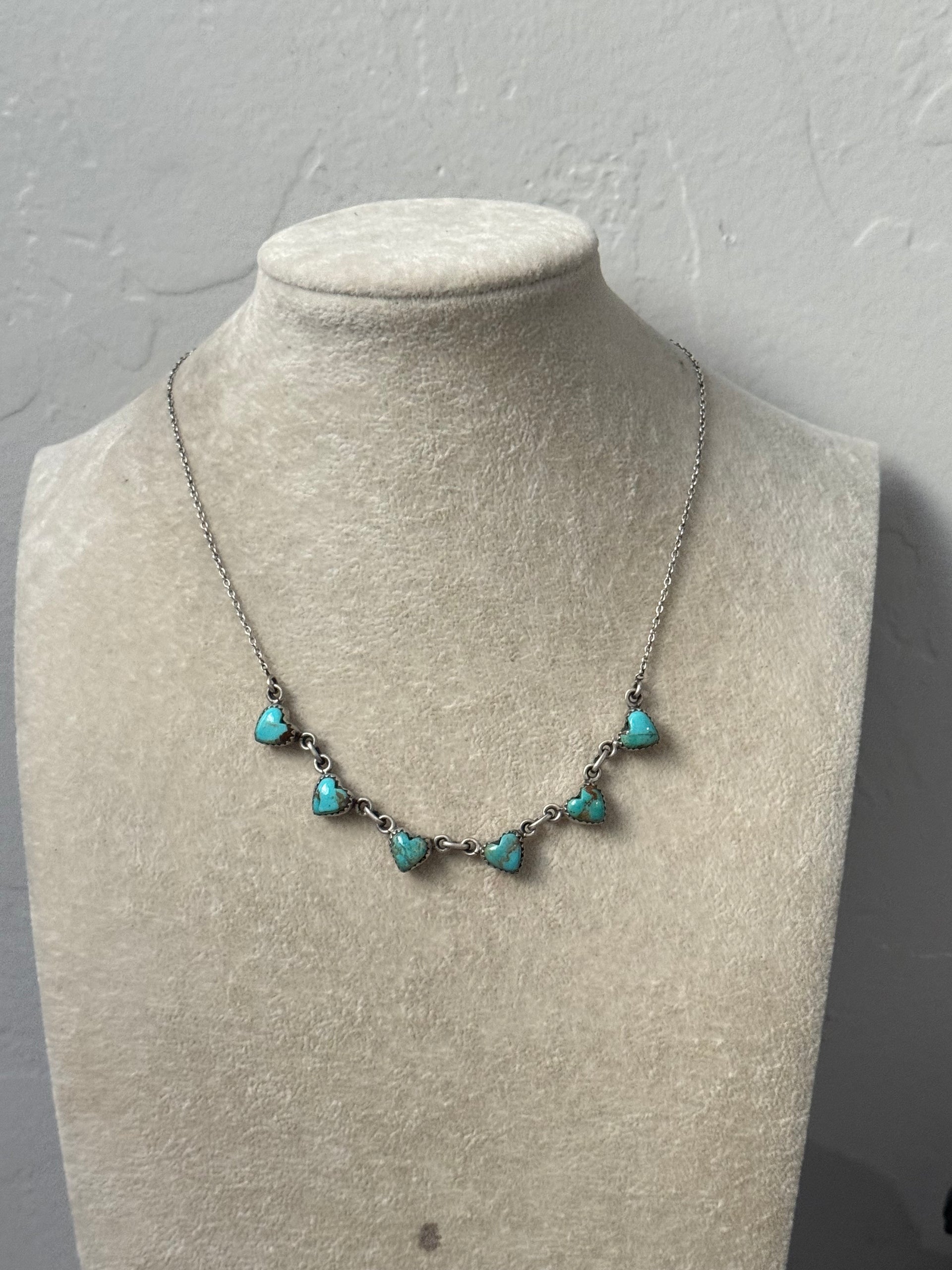 Southwest Handmade Kingman Turquoise & Sterling Silver Heart Necklace