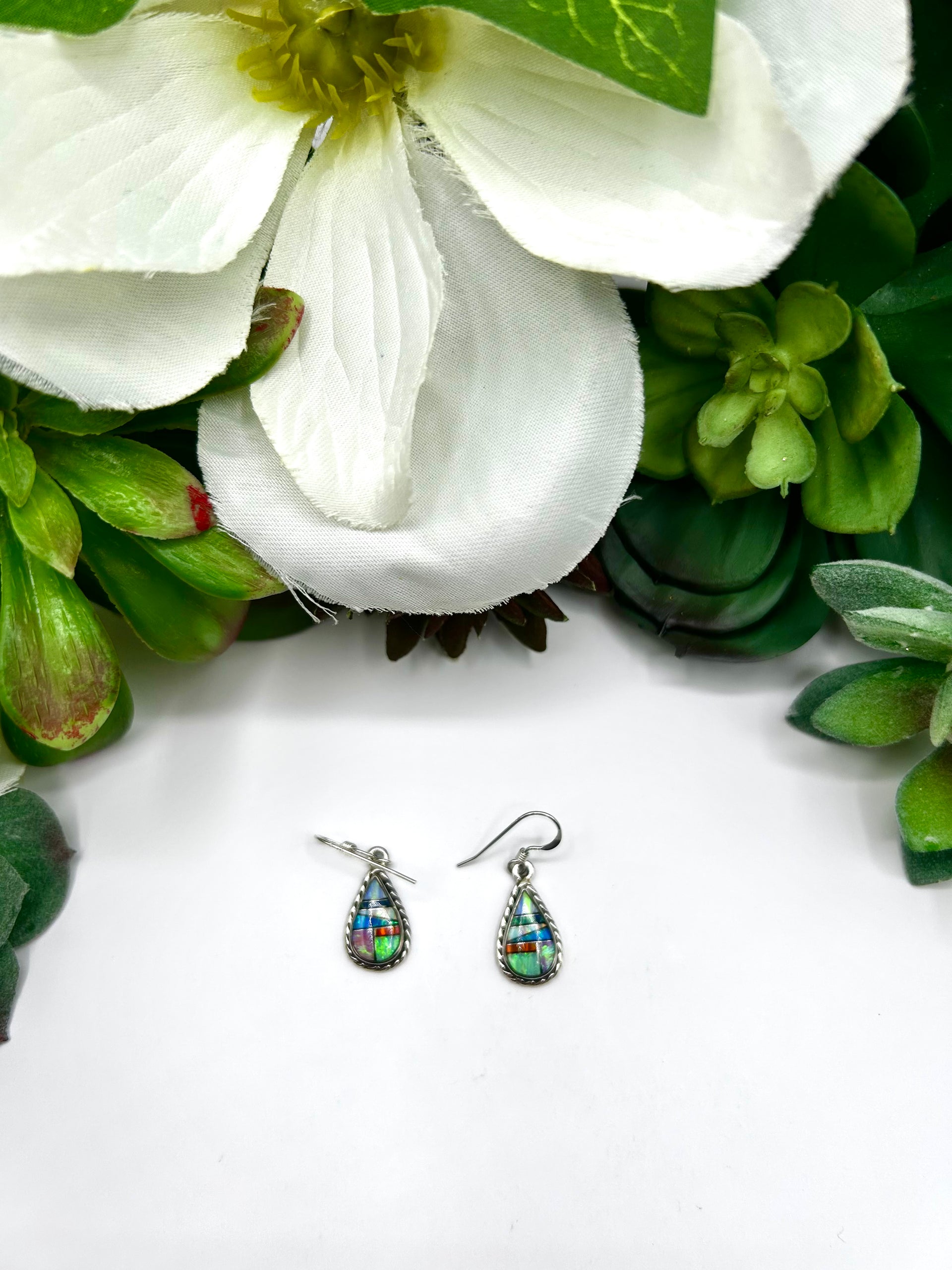 Navajo Made Opal &  Sterling Silver Hook Dangle Earrings