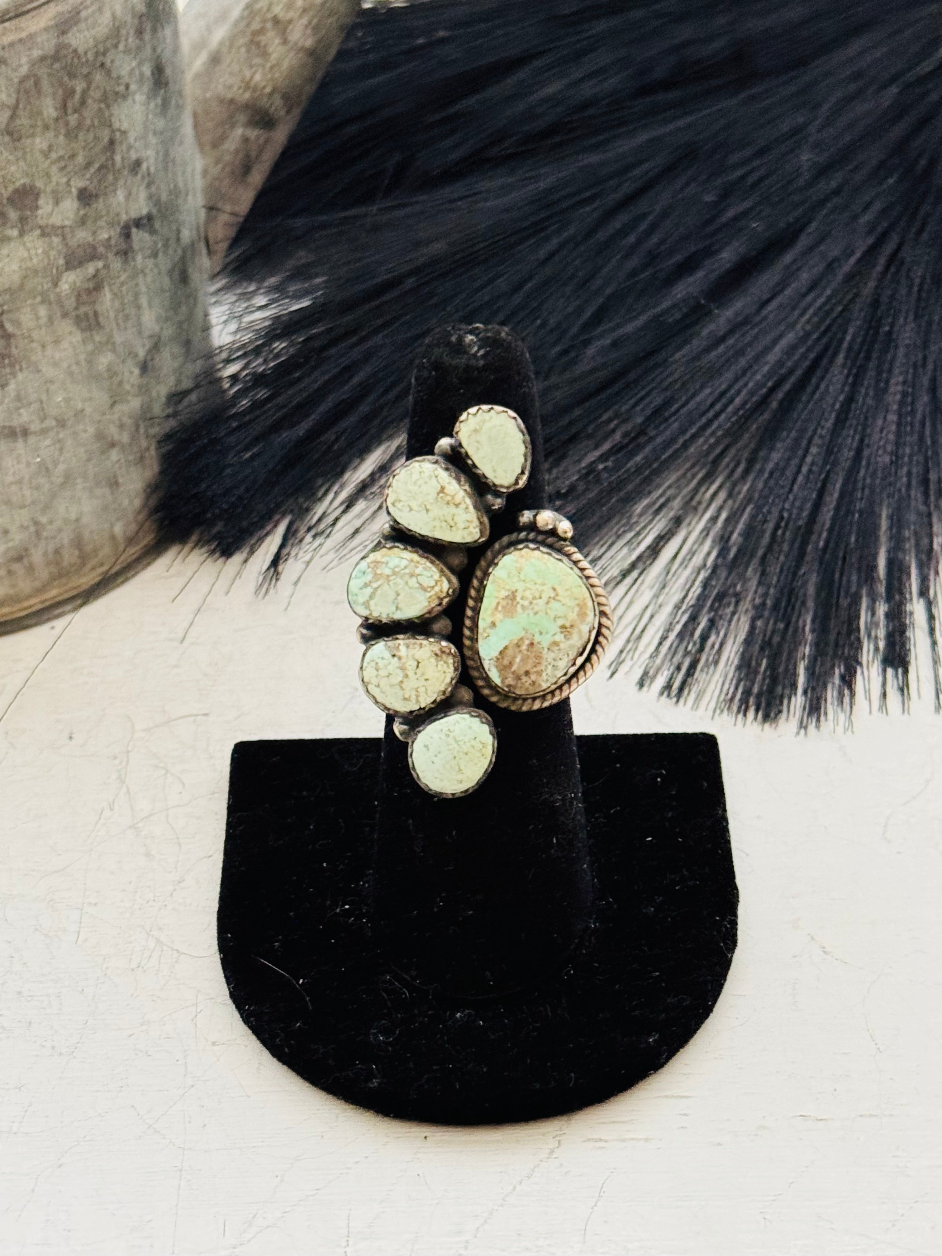 Southwest Handmade Palomino Variscite & Sterling Silver Adjustable Cluster Ring