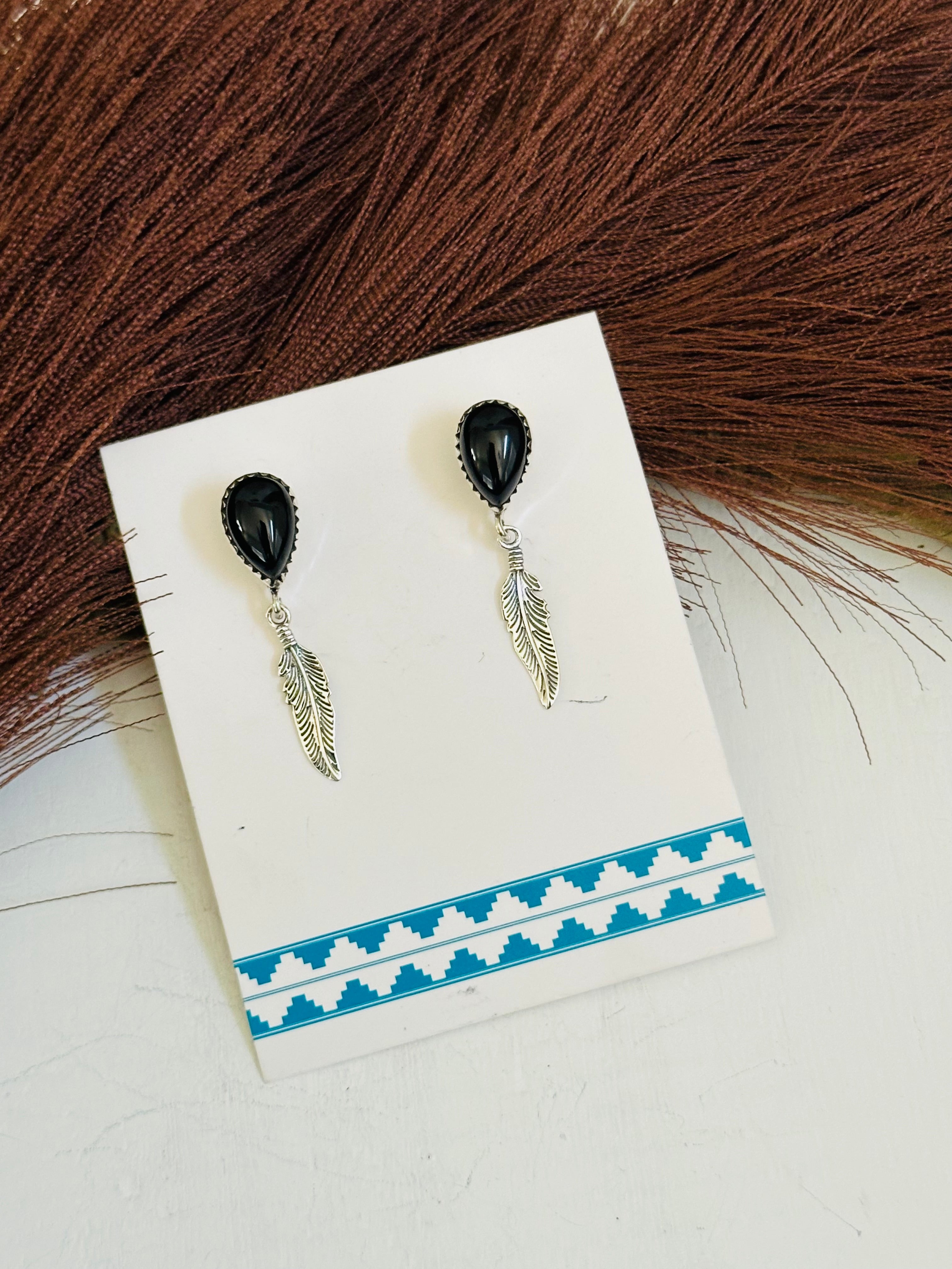 TTD “Heather” Onyx & Sterling Silver Post Dangle Earrings