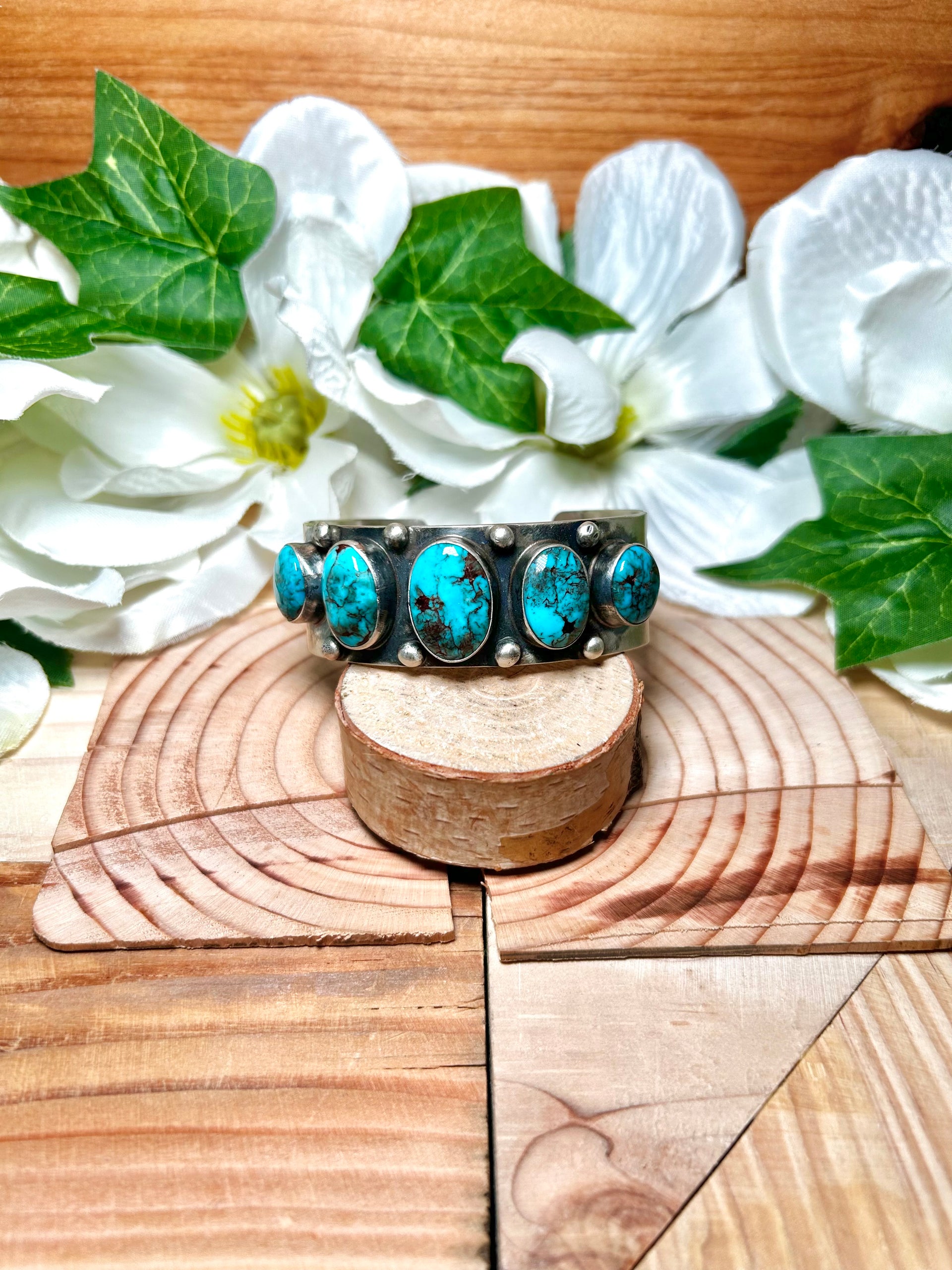 Navajo Made Egyptian Turquoise & Sterling Silver Cuff Bracelet