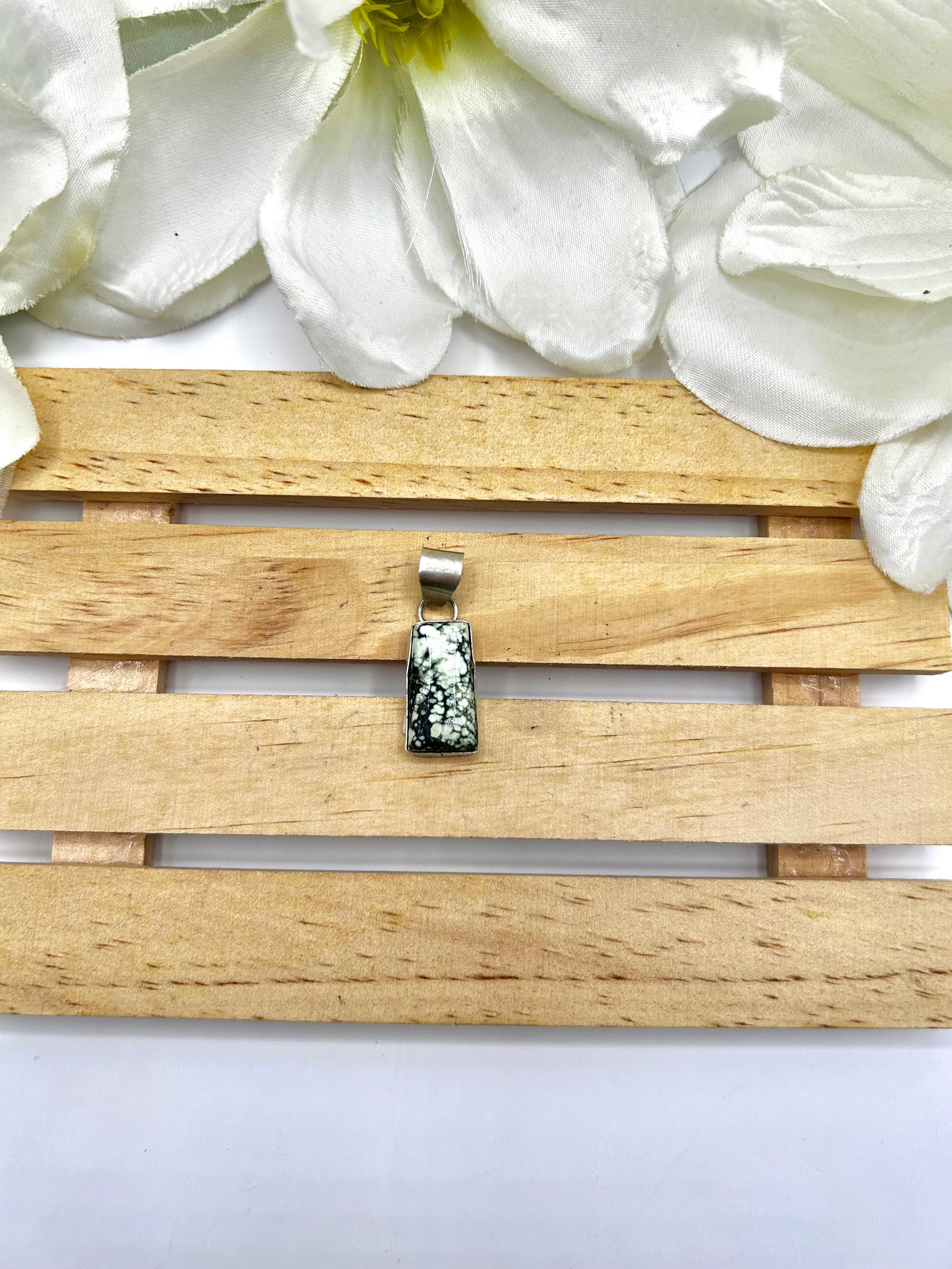 Navajo Made New Lander Variscite & Sterling Silver Pendant