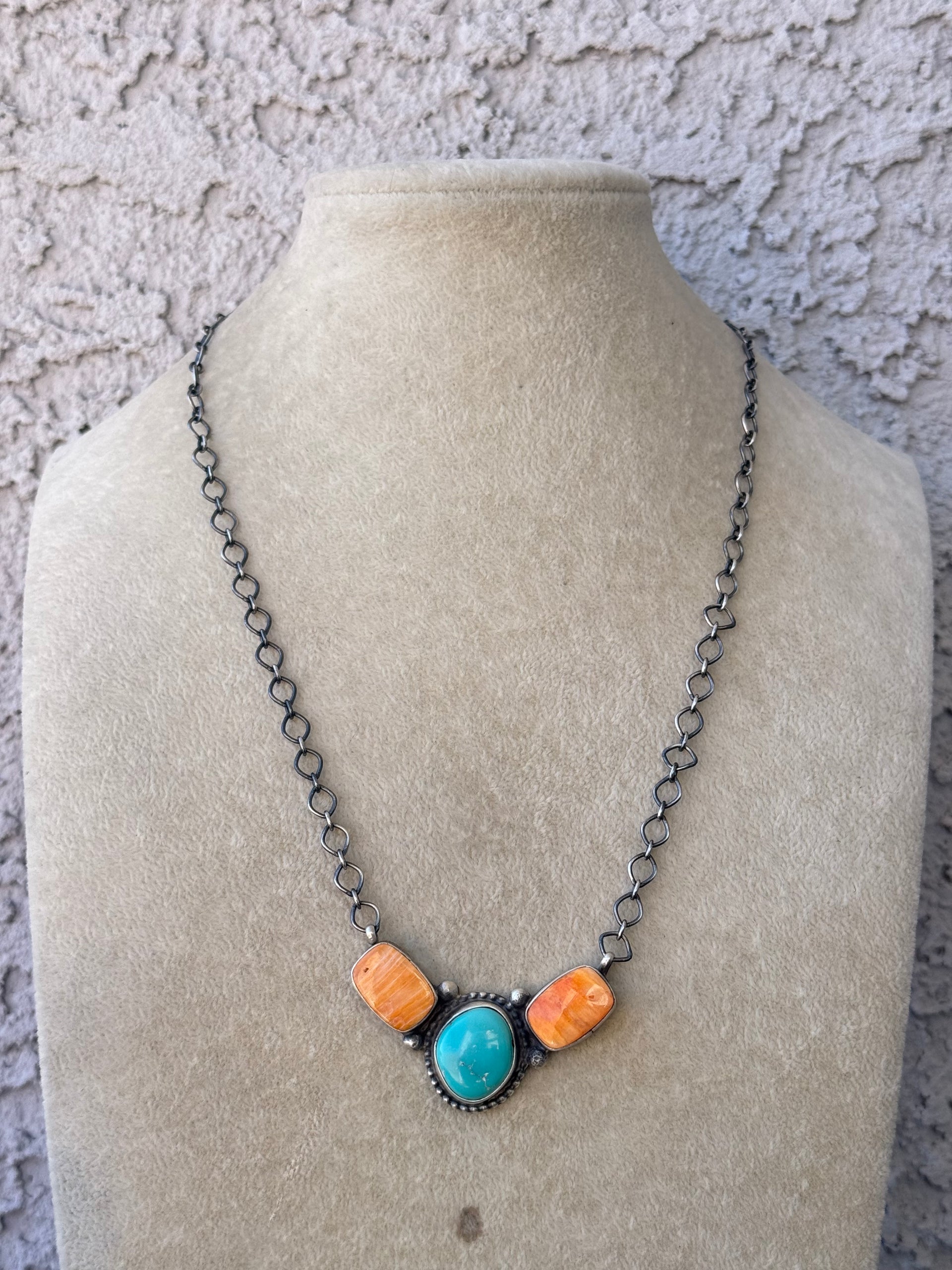 Navajo Made Multi Stone & Sterling Silver Necklace
