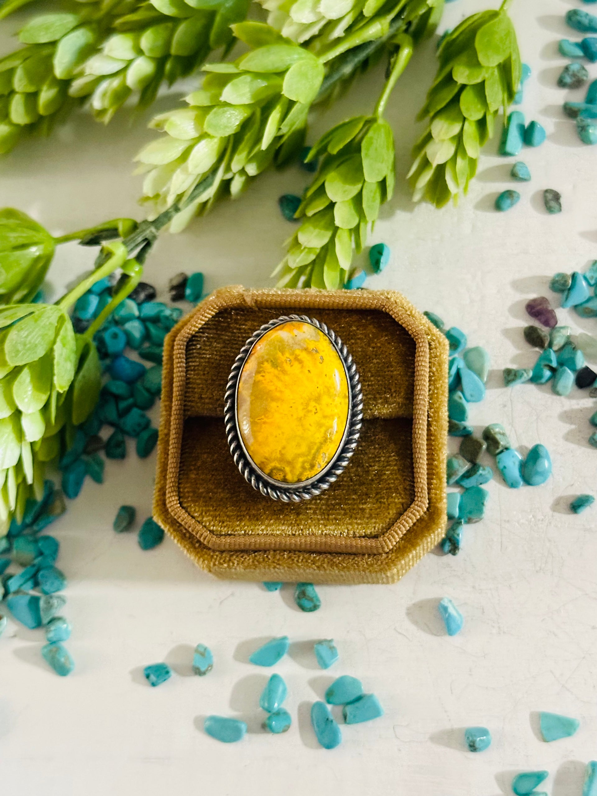 Scott Skeets Bb Agate & Sterling Silver Ring Size 6.5