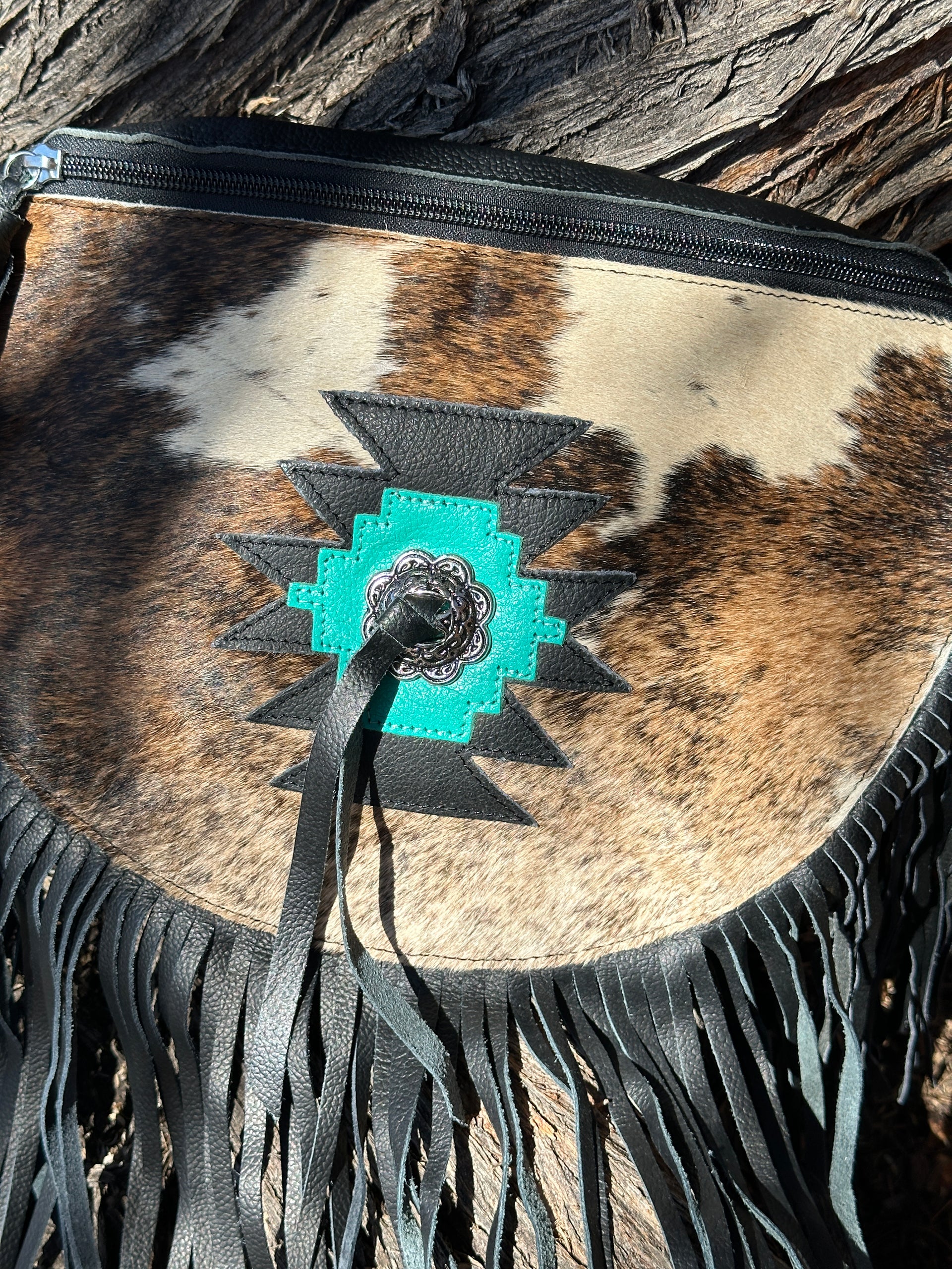 Genuine Tooled Leather & Cowhide Fringe Purse