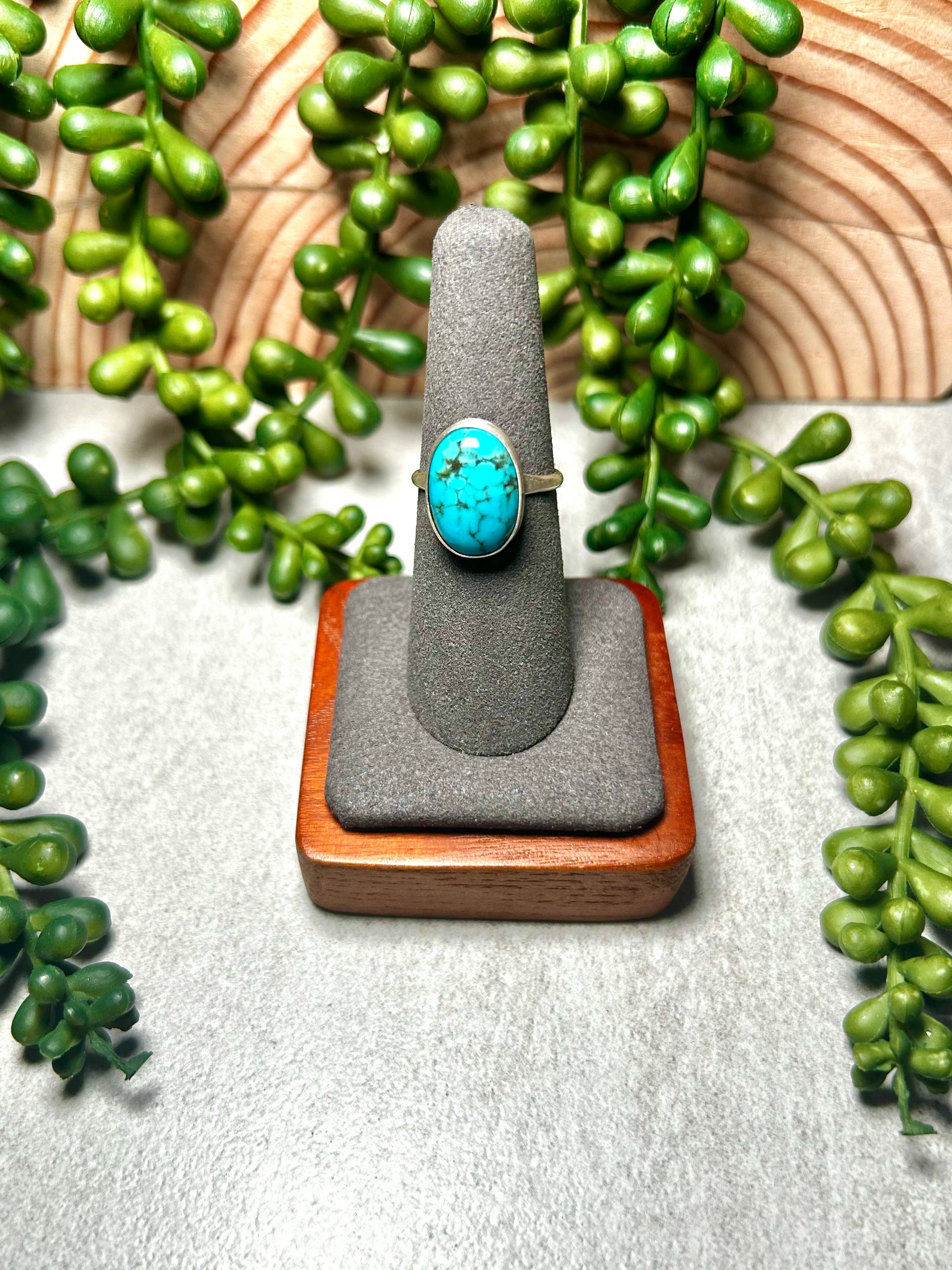Navajo Made Kingman Turquoise & Sterling Silver Ring Size 6.75
