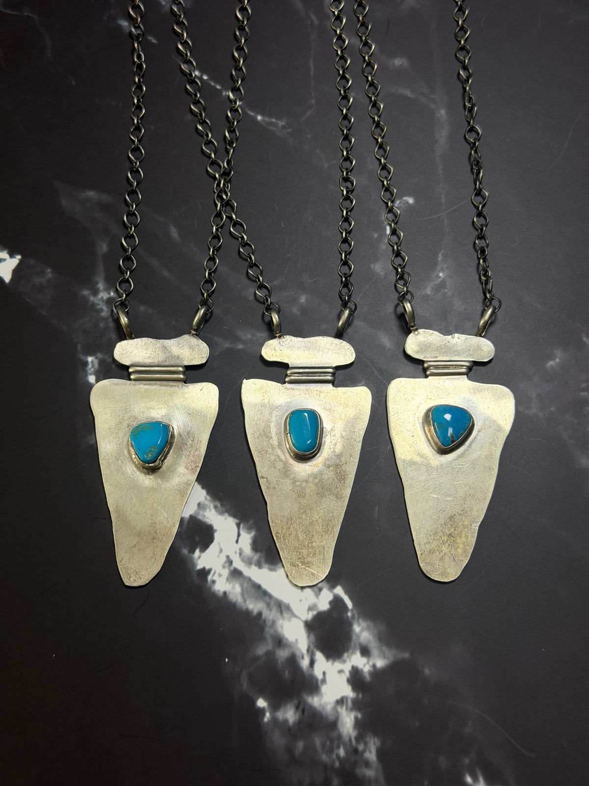 Navajo Made Kingman Turquoise & Sterling Silver Arrow Necklace