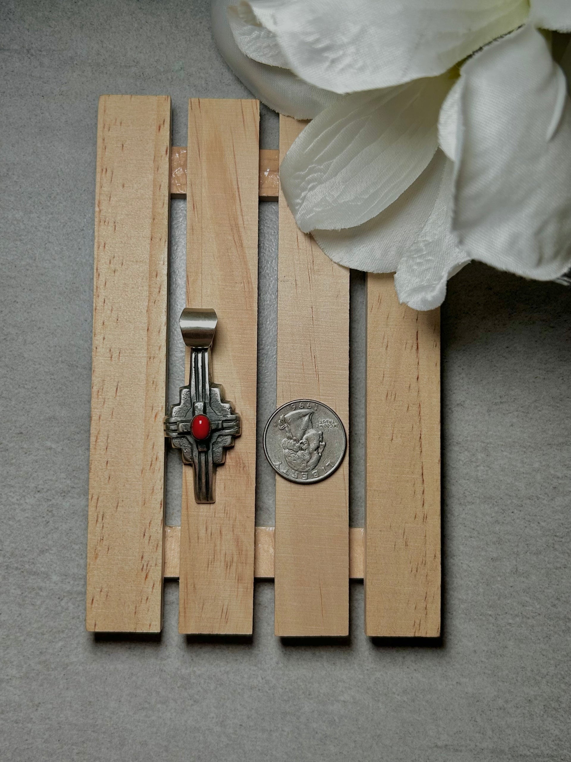 Chimney Butte Red Coral & Sterling Silver Pendant