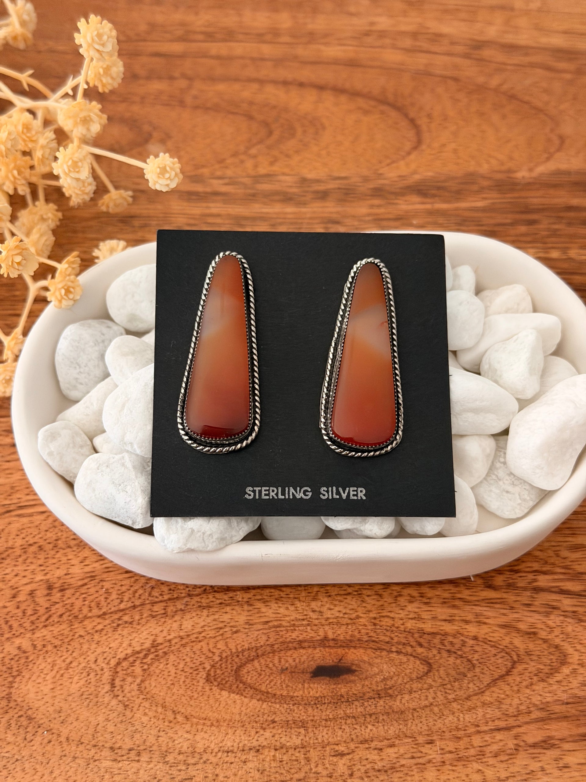 Navajo Made Ocean Jasper & Sterling Silver Post Dangle Earrings