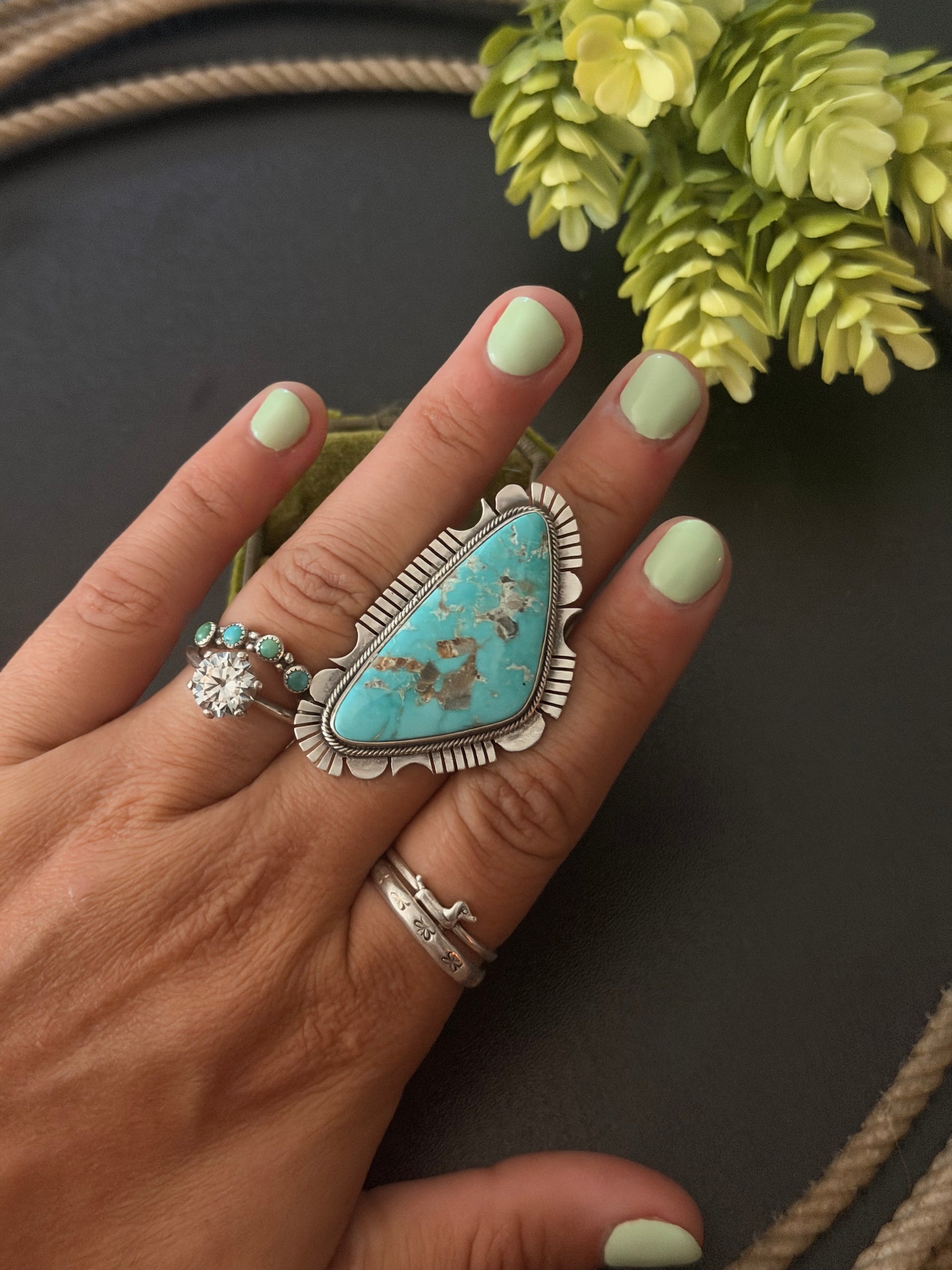 David Benally Royston Turquoise & Sterling Silver Ring Size 8.5
