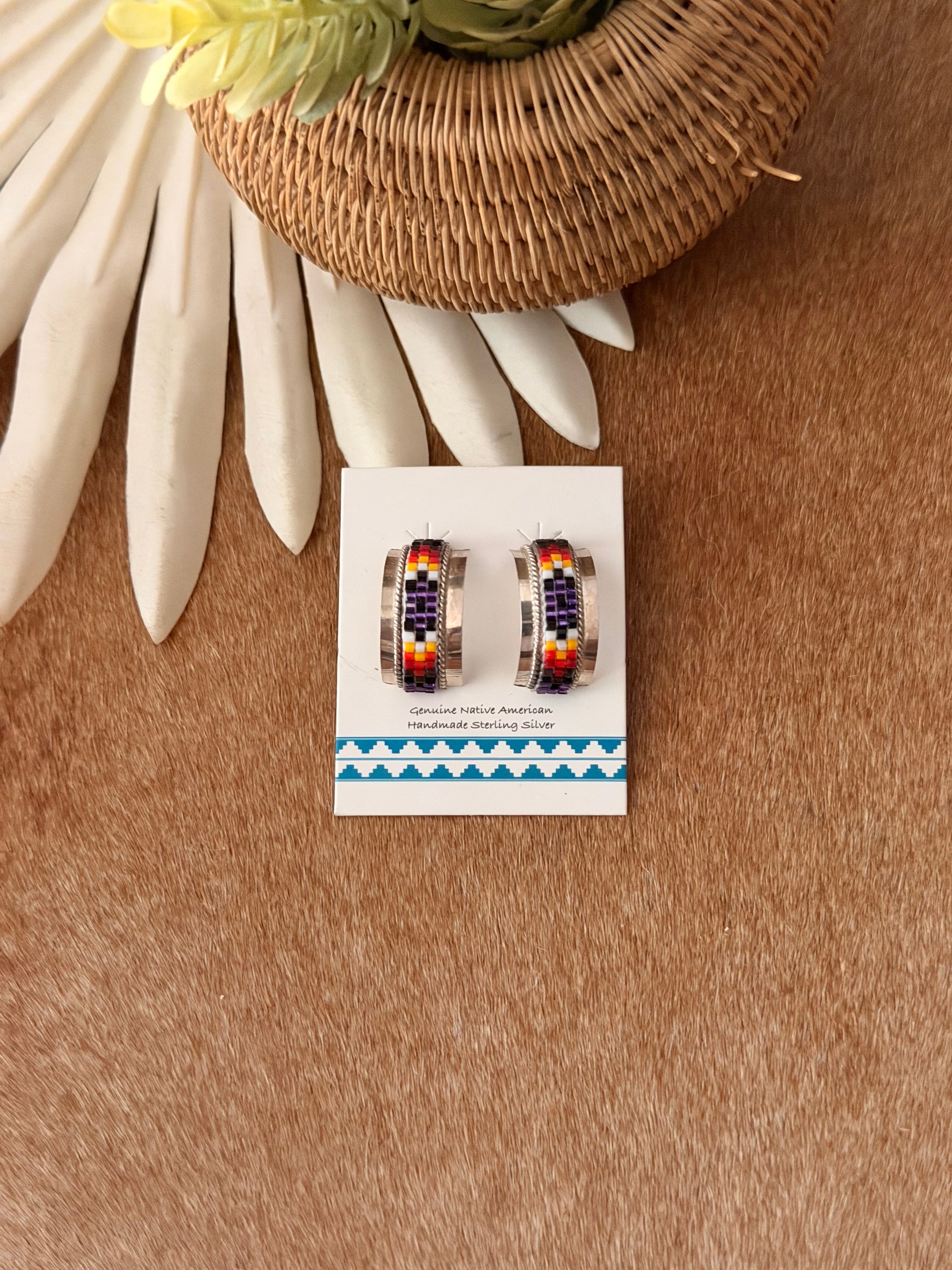 Lucille Ramone Beaded Sterling Silver Hoop Post Earrings