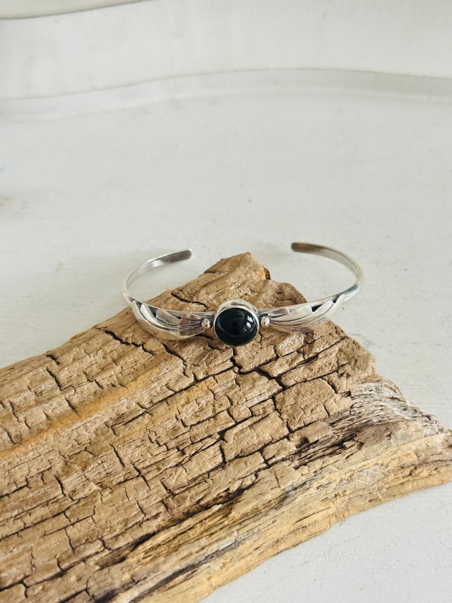 Navajo Made Onyx & Sterling Silver Cuff Bracelet