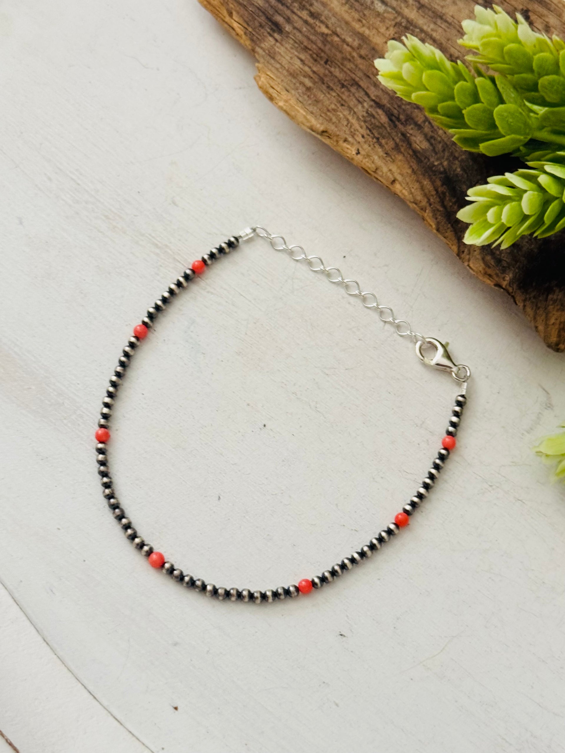 Navajo Made Sterling Silver Strung Anklet