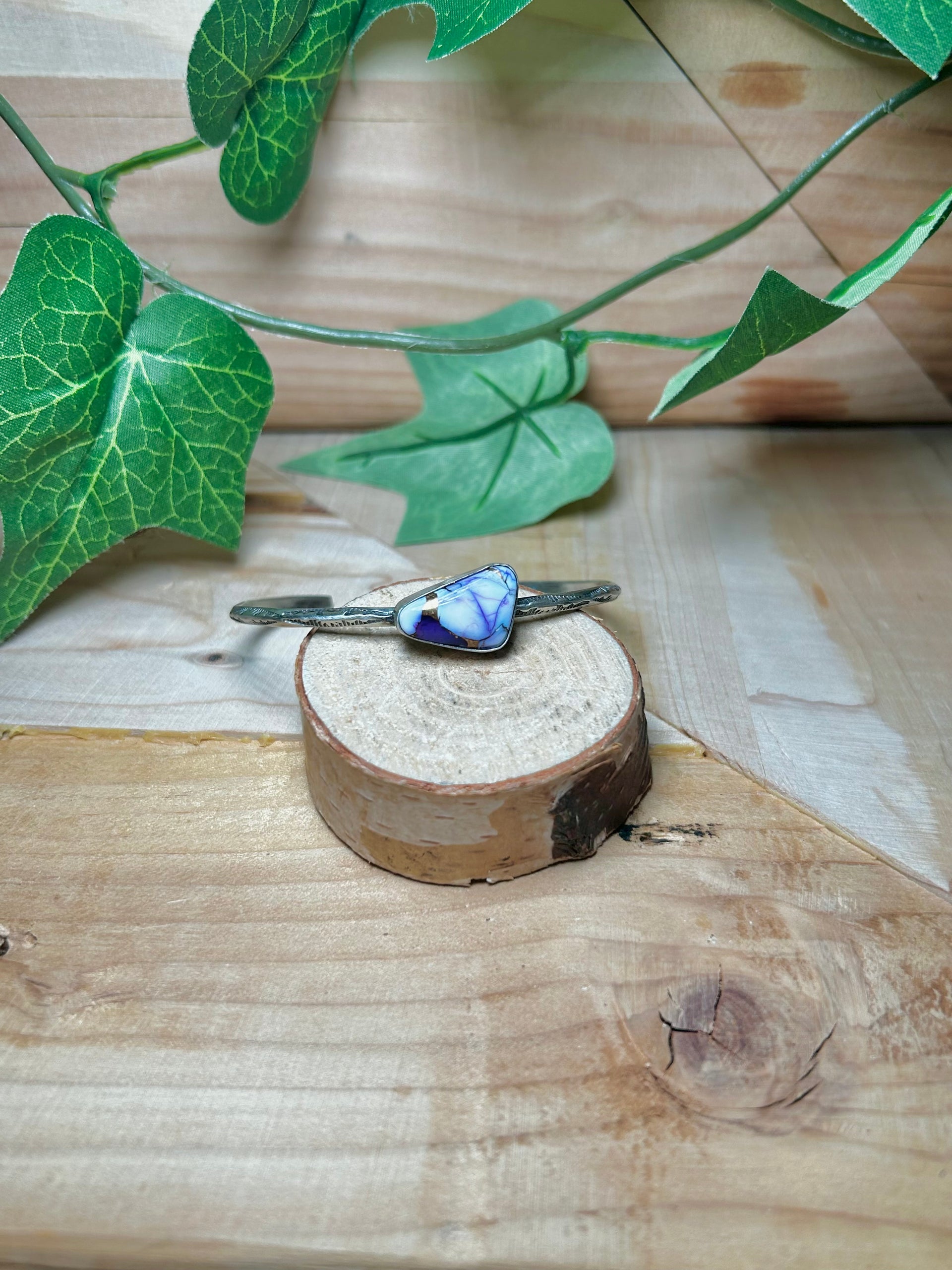 Navajo Made Purple Mohave Turquoise & Sterling Silver Cuff Bracelet