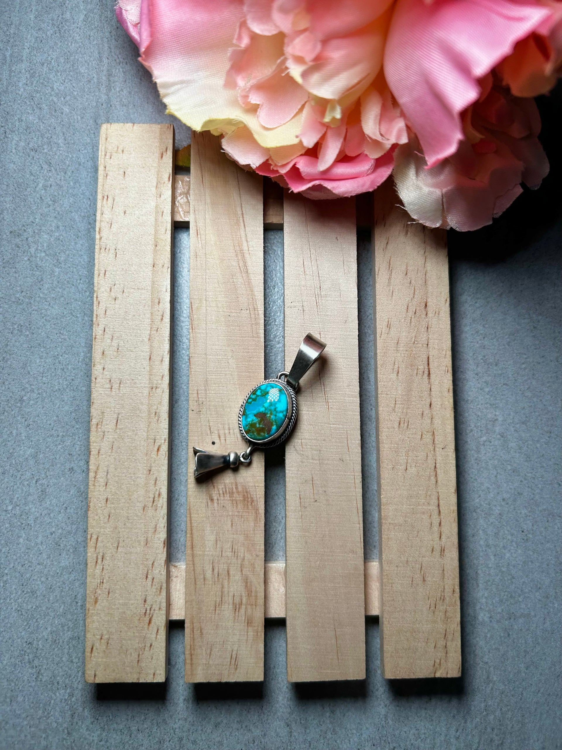 Navajo Made Kingman Turquoise & Sterling Silver Pendant