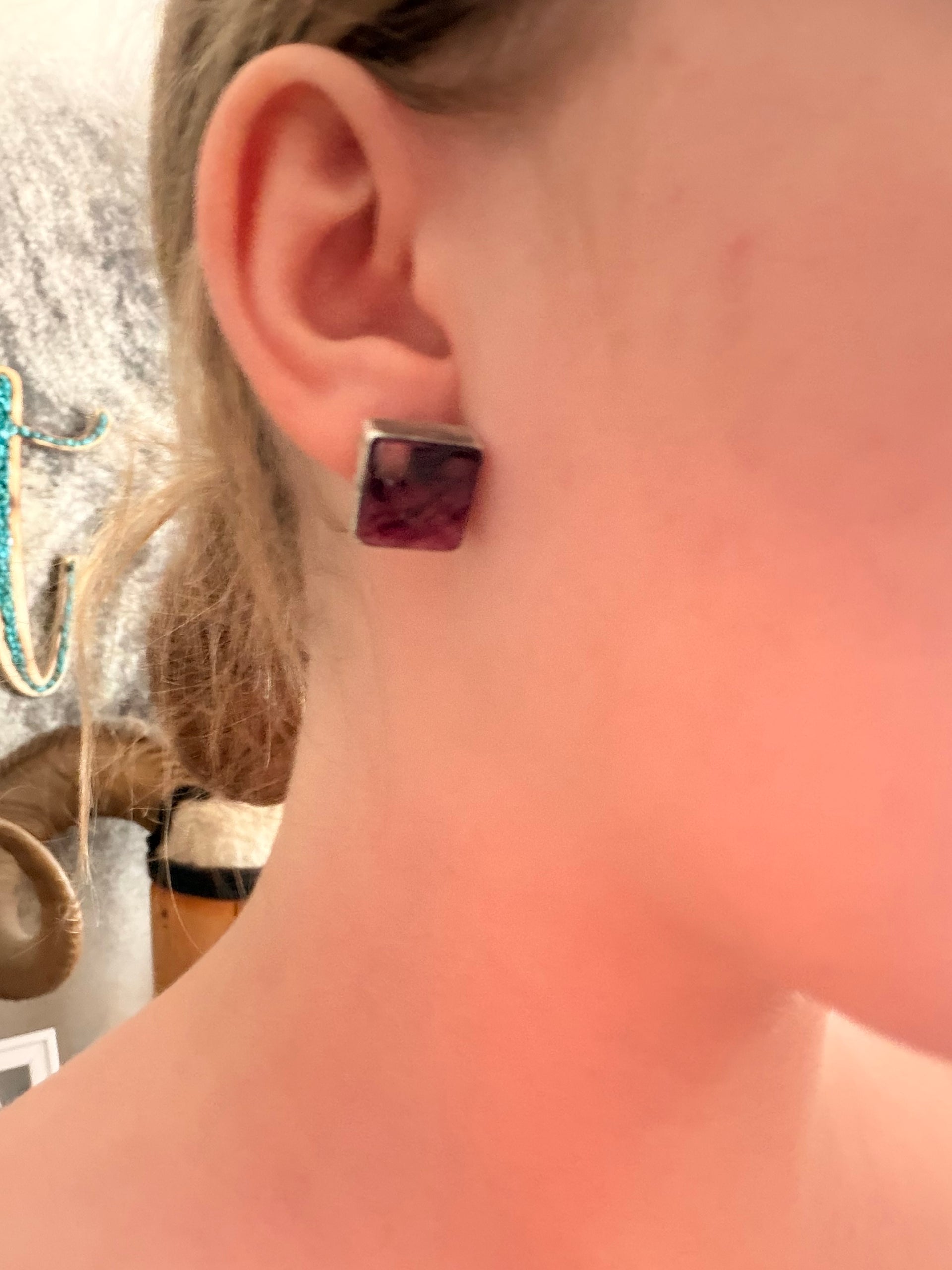 Jon Frank Purple Spiny Oyster & Sterling Silver Post Earrings