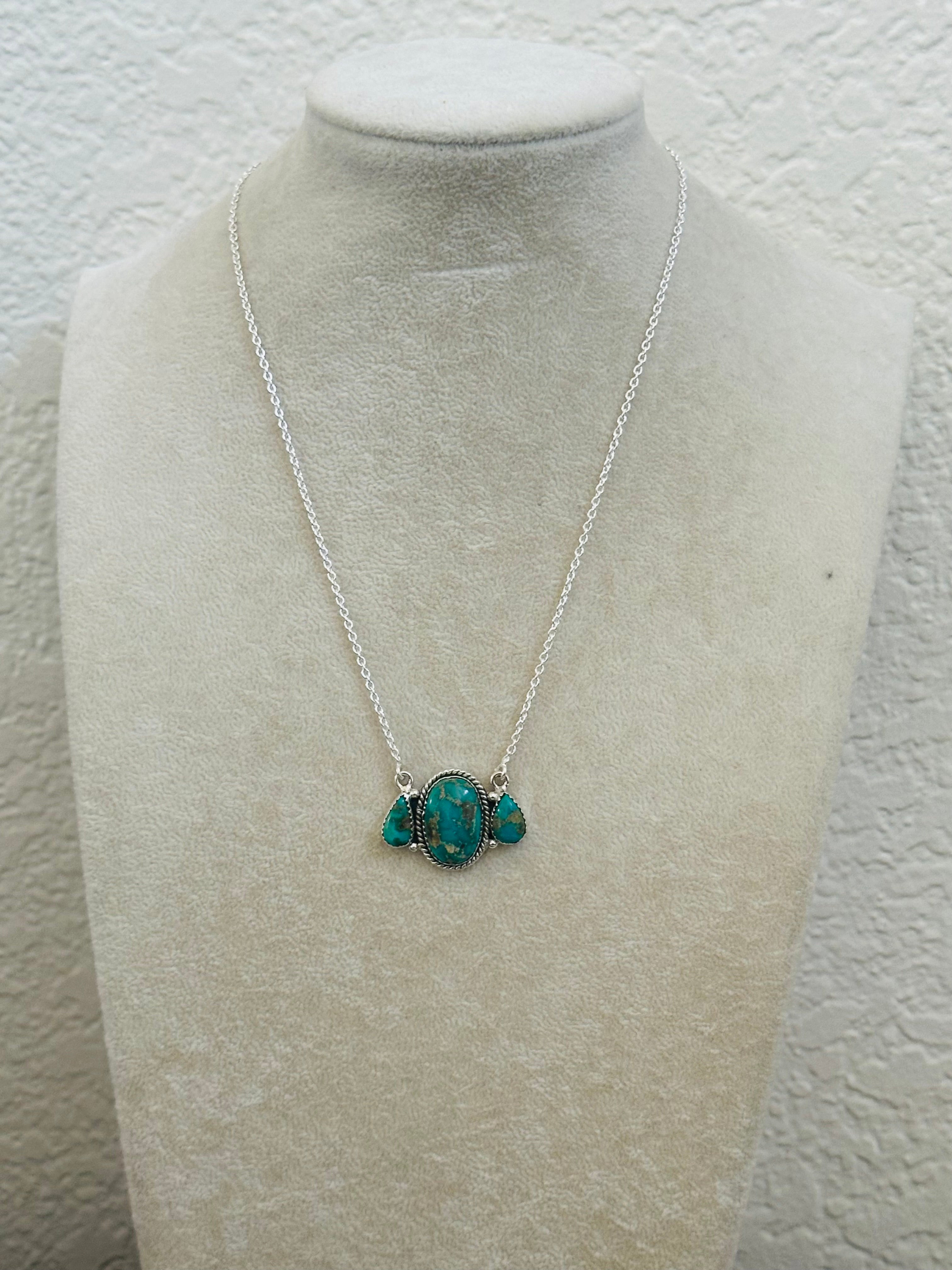 Southwest Handmade Emerald Valley Turquoise & Sterling Silver Necklace