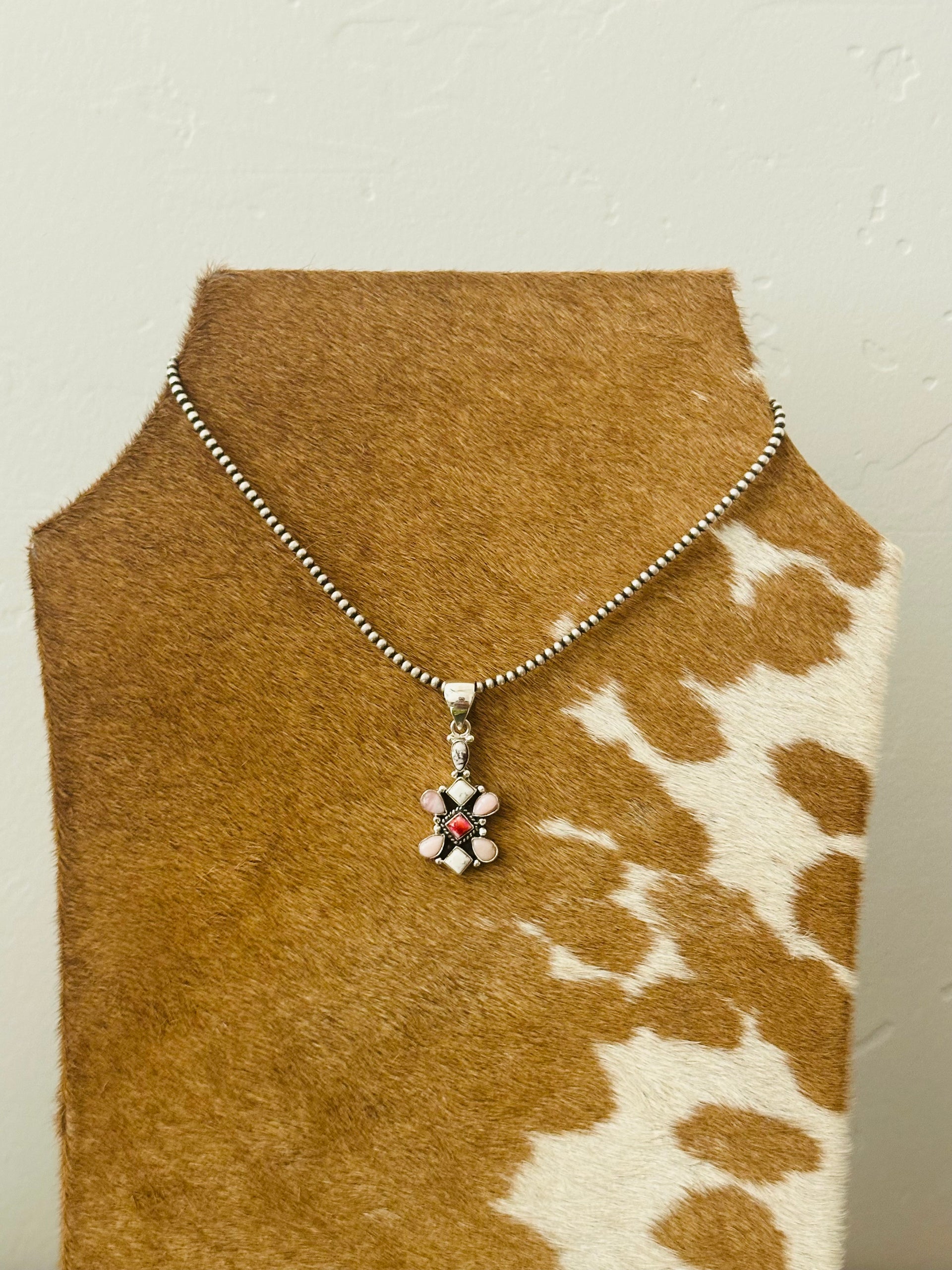 Southwest Handmade Multi Stone & Sterling Silver Cluster Pendant