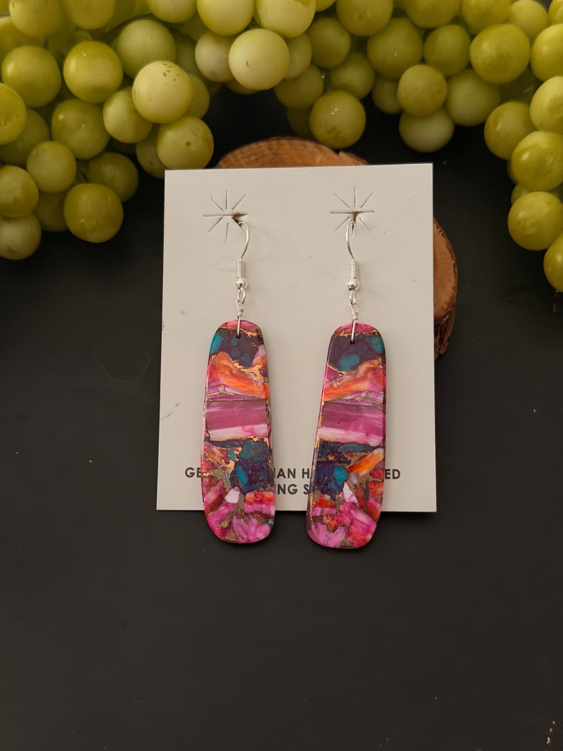 Navajo Made Purple/Pink Mohave Turquoise & Sterling Silver Slab Dangle Earrings