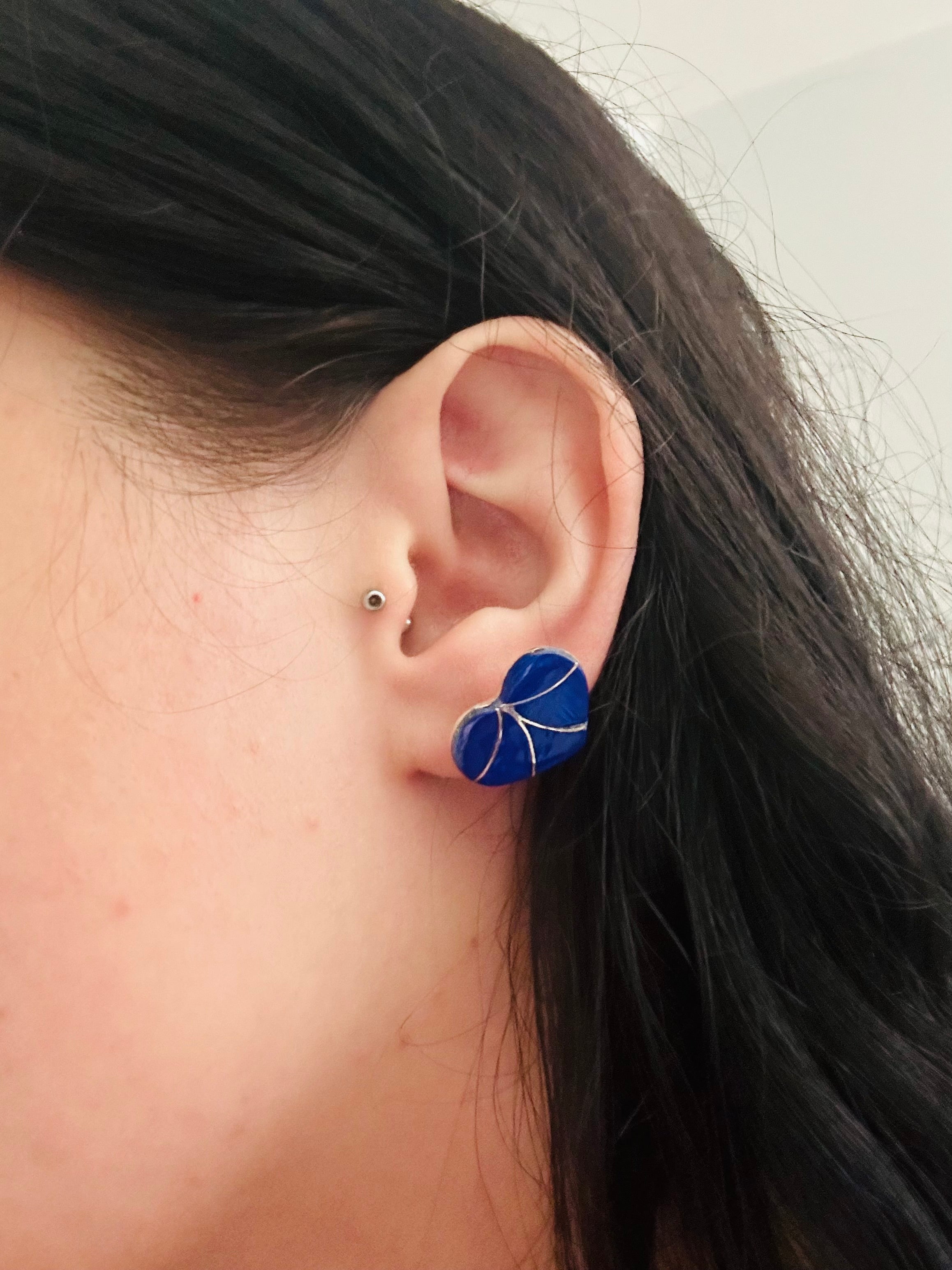 Karen Lalio Lapis & Sterling Silver Inlay Heart Post Earrings