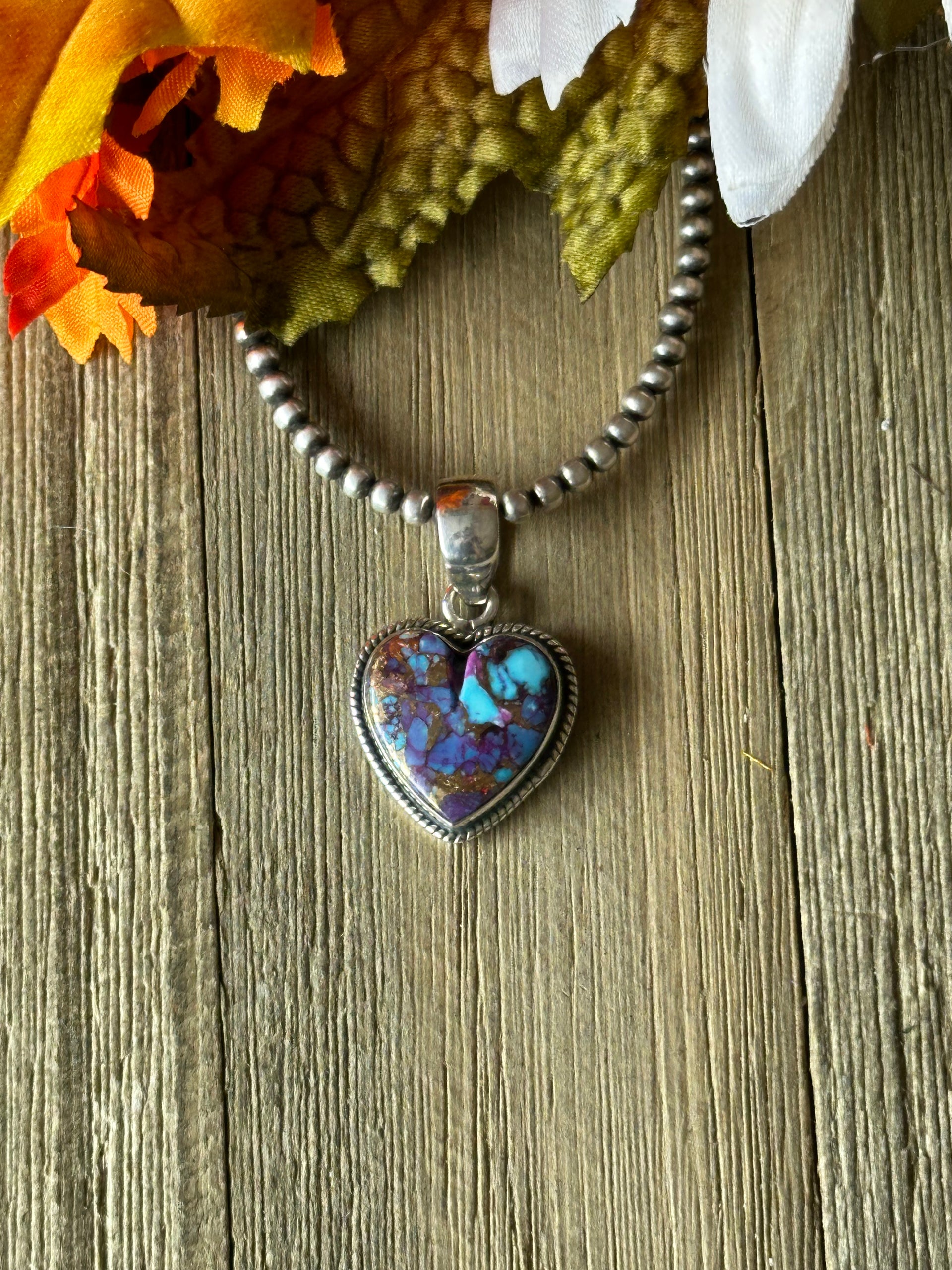 Southwest Handmade Purple Mohave Turquoise & Sterling Silver Heart Pendant