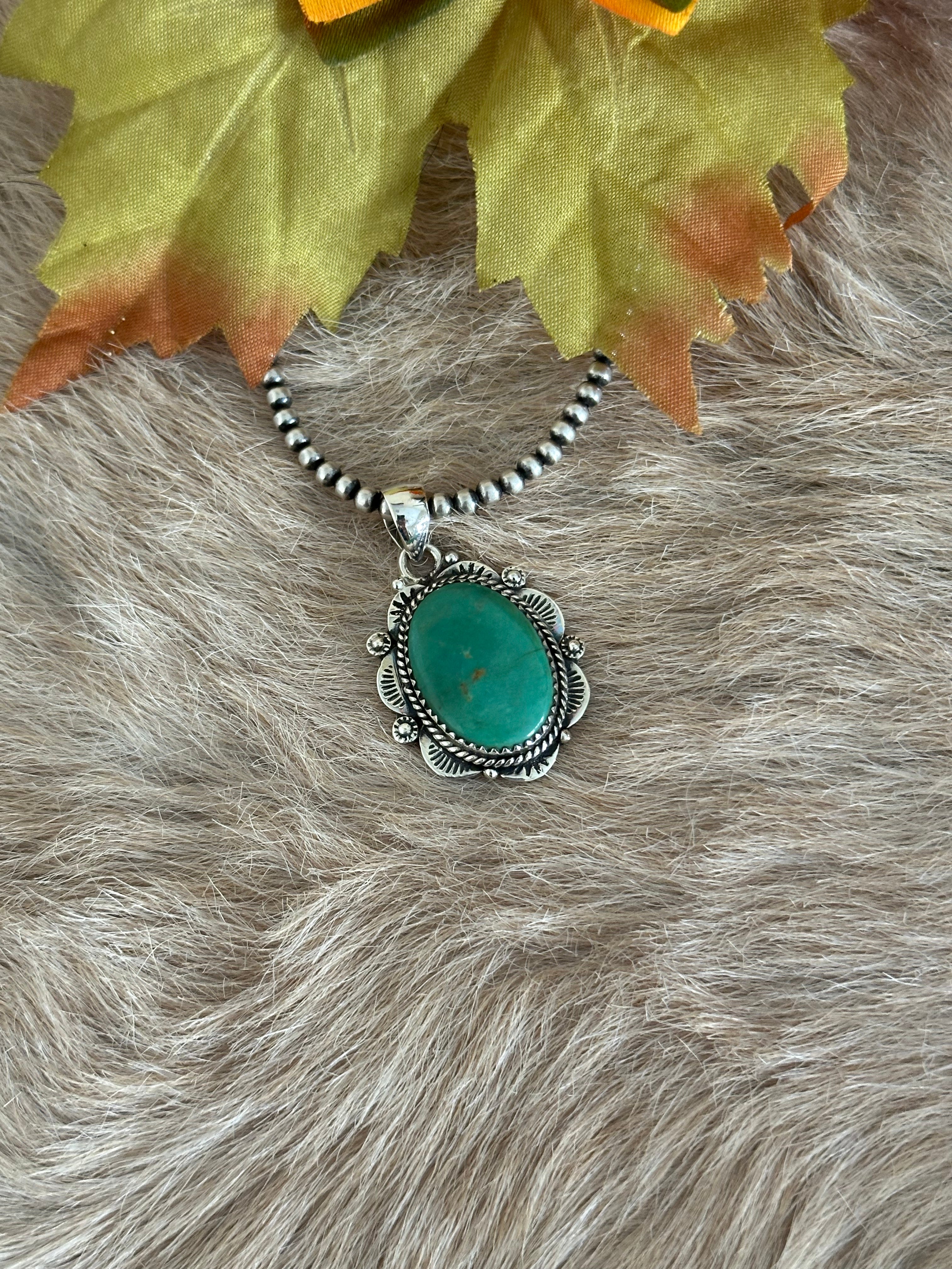 Southwest Handmade Kingman Turquoise & Sterling Silver Pendant