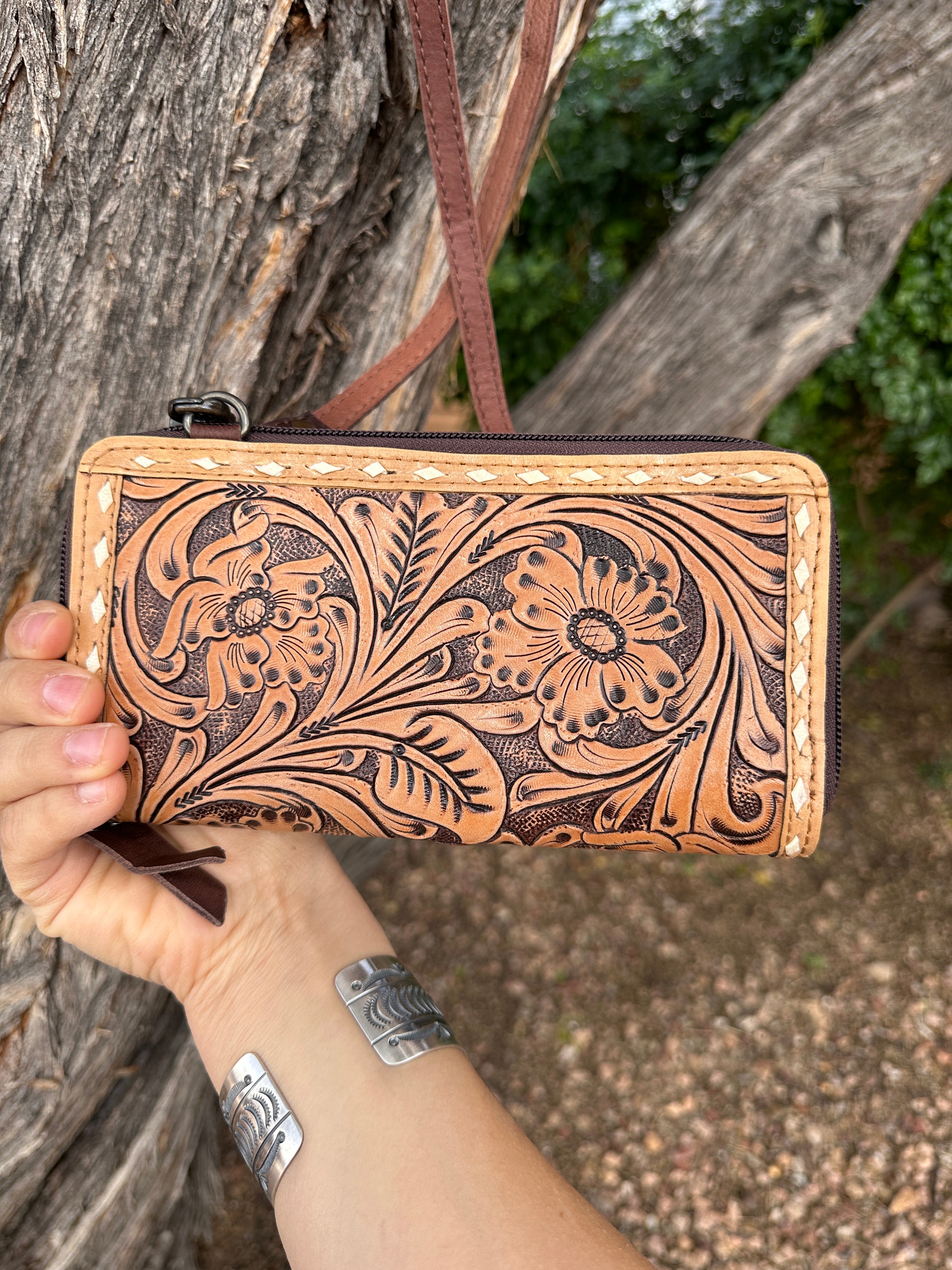 Genuine Tooled Leather Wallet Purse