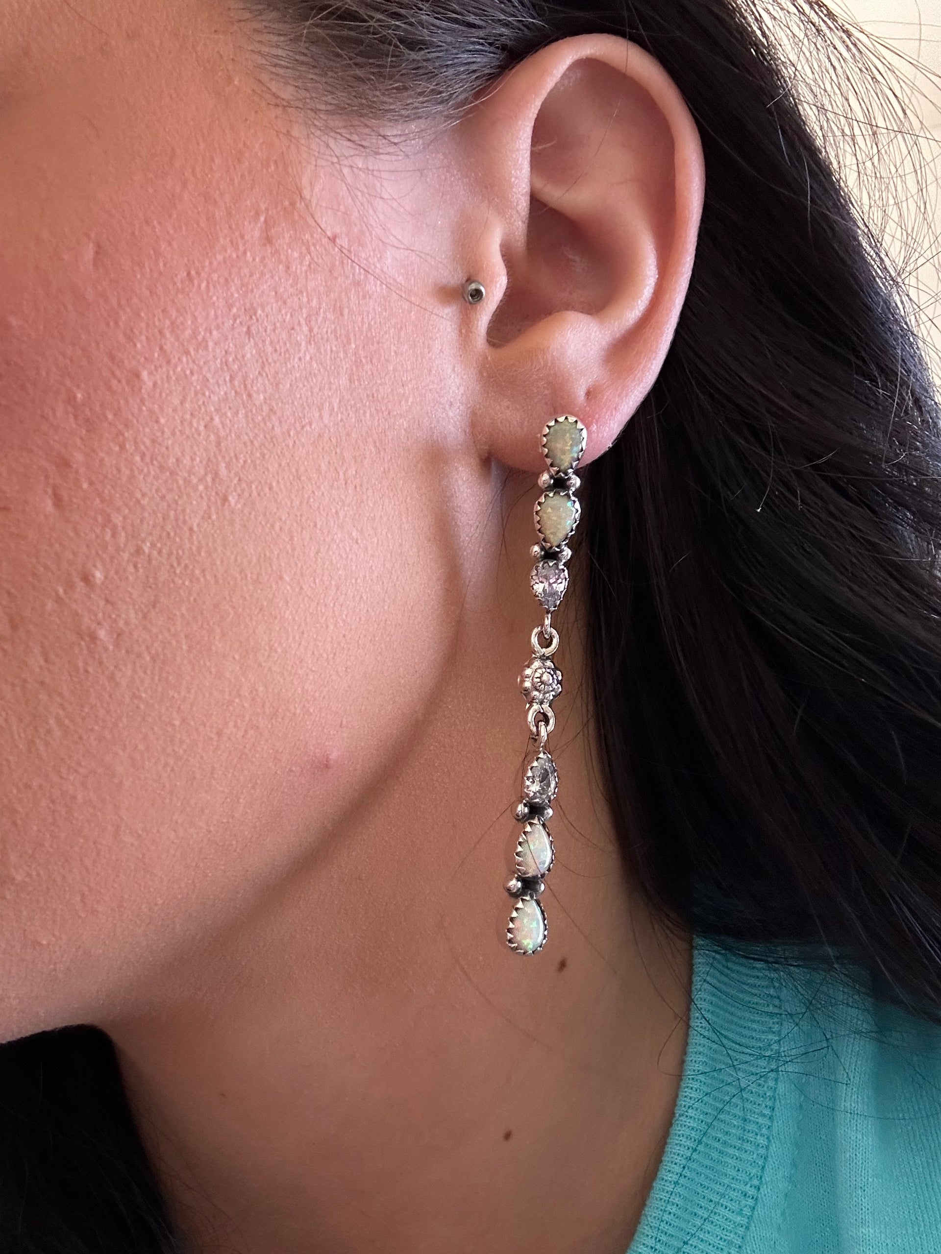 Southwest Handmade Multi Stone & Sterling Silver Post Dangle Earrings