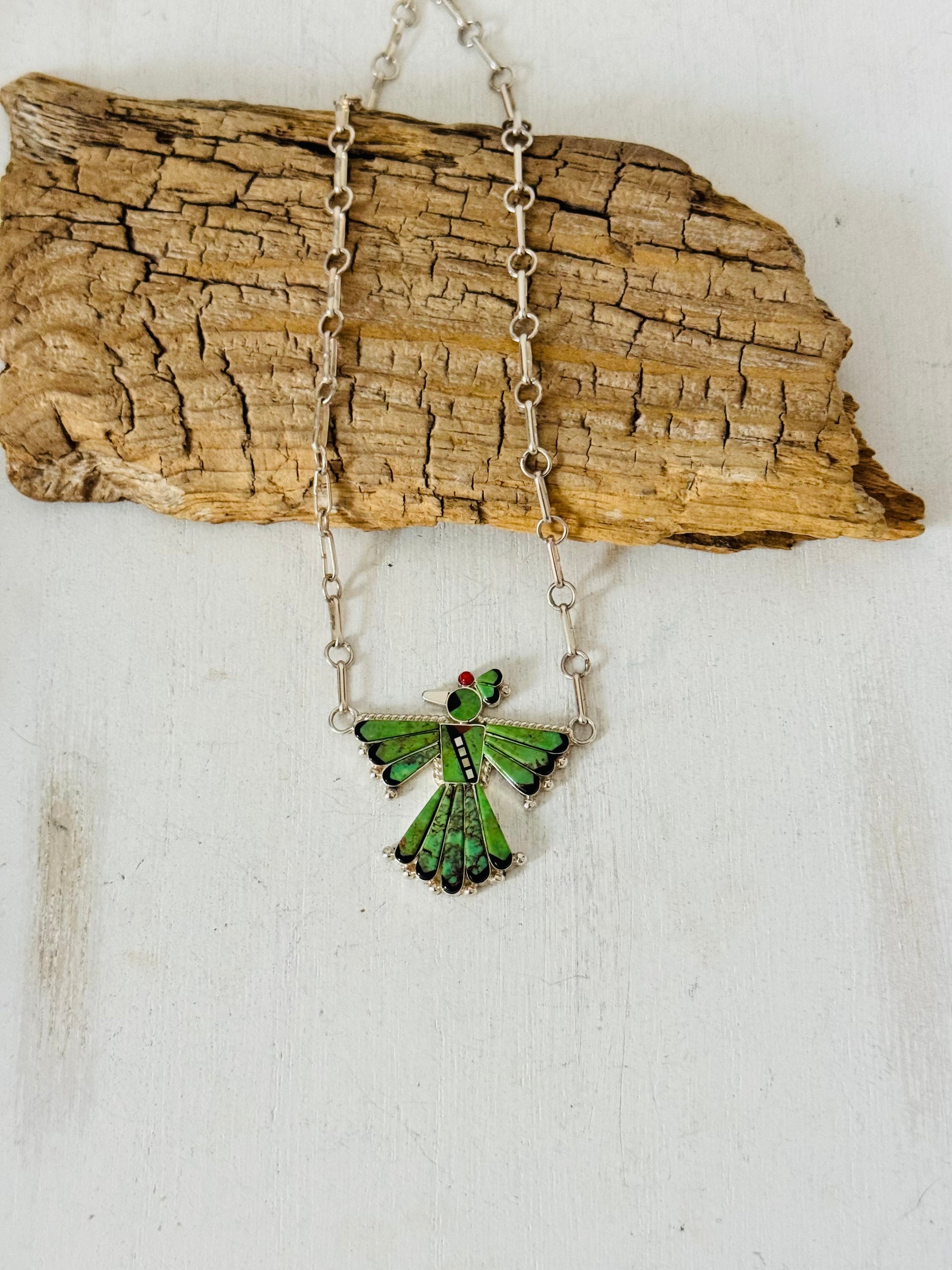 Michelle Pena Multi Stone & Sterling Silver Thunderbird Inlay Necklace