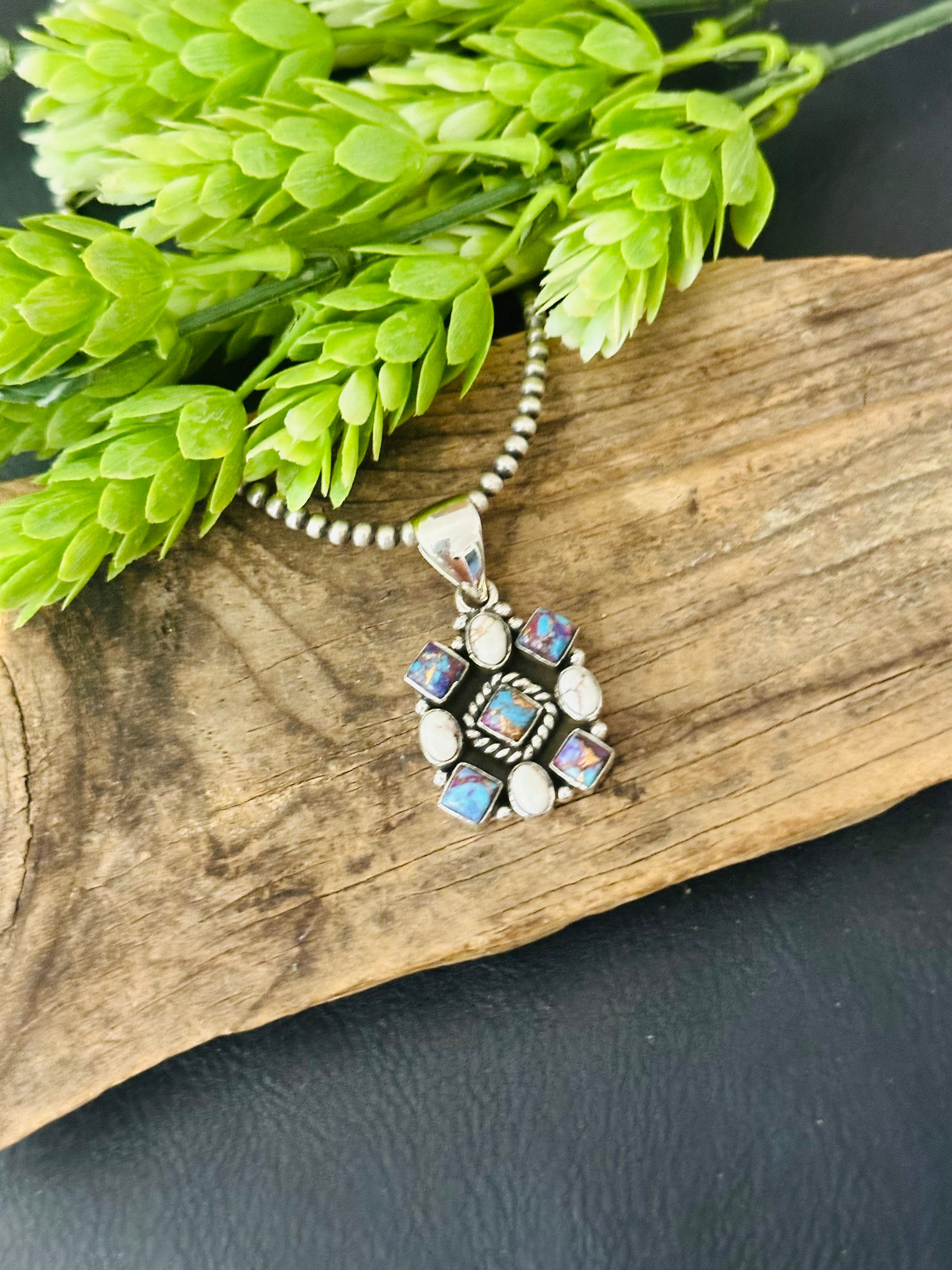 Southwest Handmade Multi Stone & Sterling Silver Cluster Pendant