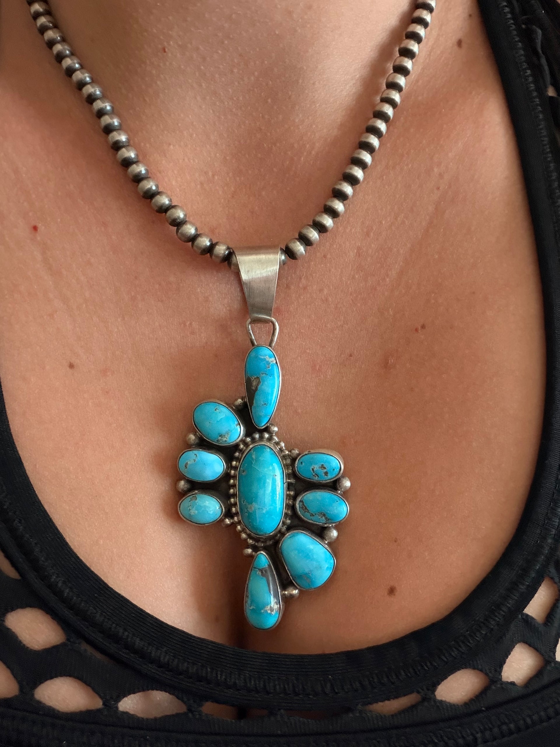Sheila Becenti Blue Ridge Turquoise & Sterling Silver Cluster Pendant