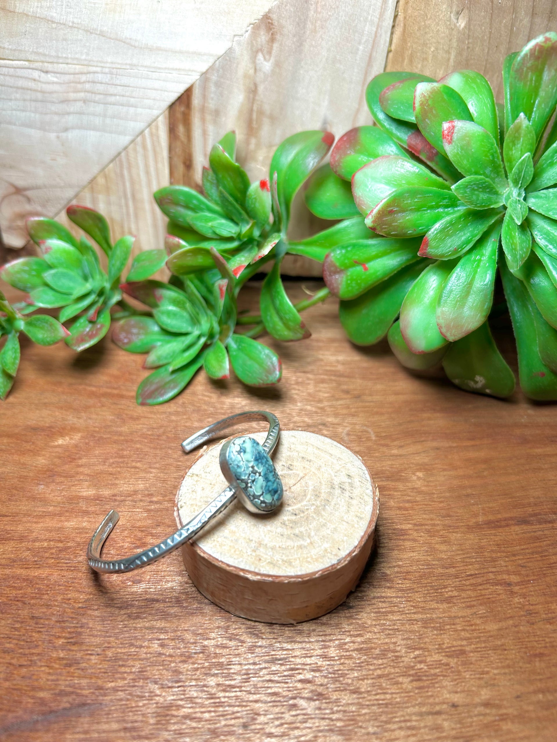 Navajo Made New Lander Varicsite & Sterling Silver Cuff Bracelet