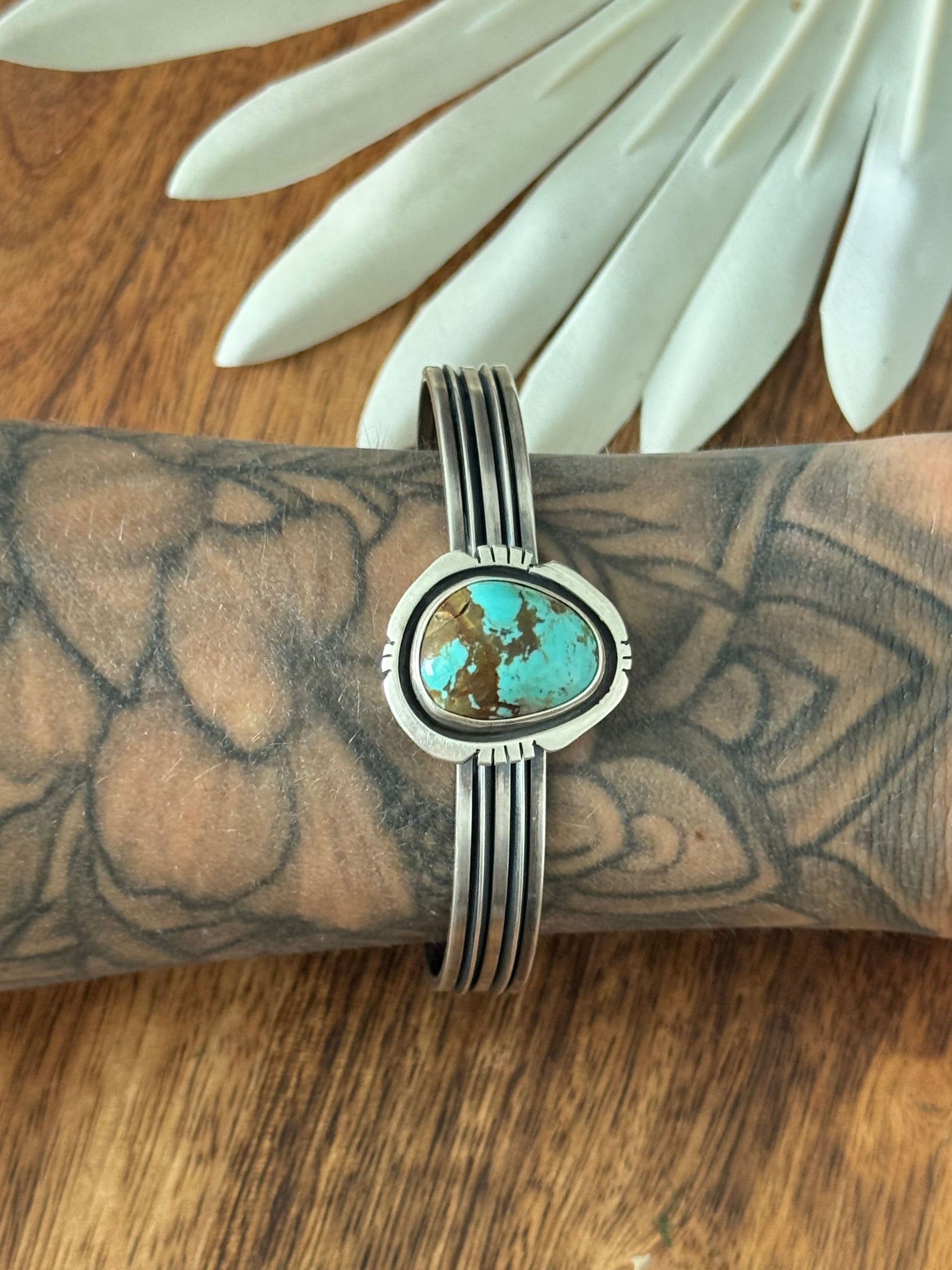 Navajo Made Kingman Turquoise & Sterling Silver Cuff Bracelet