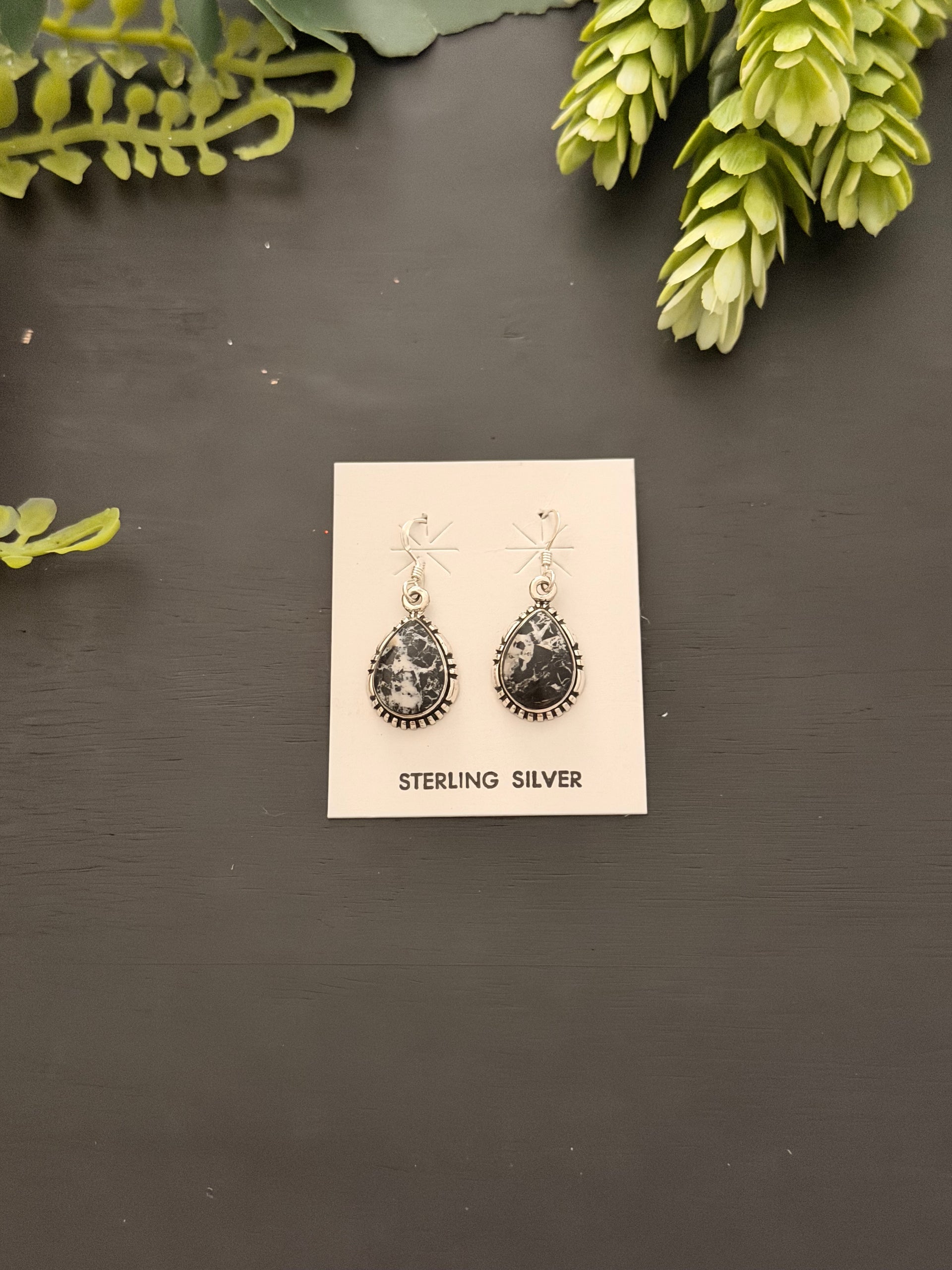 Navajo Made White Buffalo & Sterling Silver Dangle Earrings