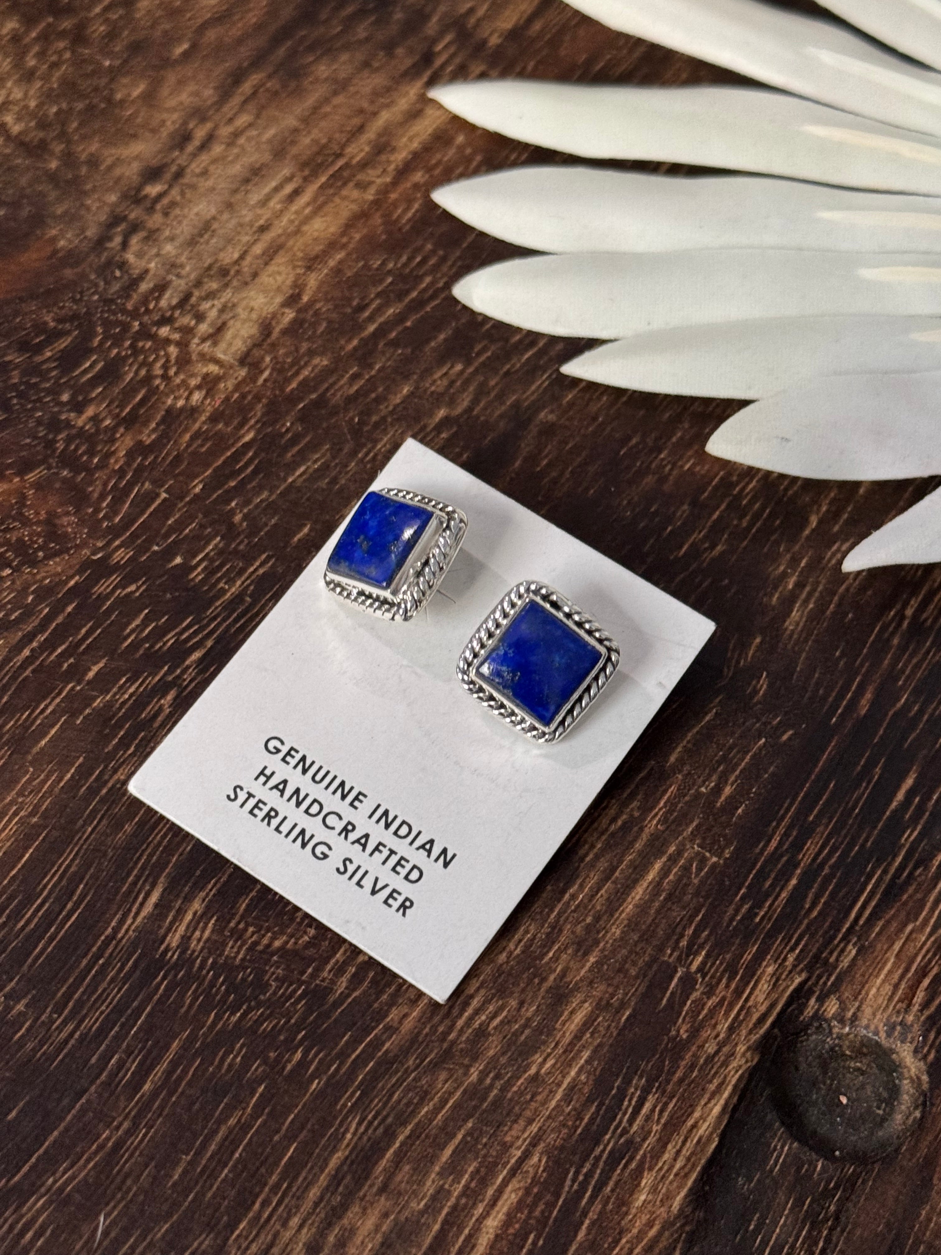 Southwest Handmade Lapis & Sterling Silver Post Earrings